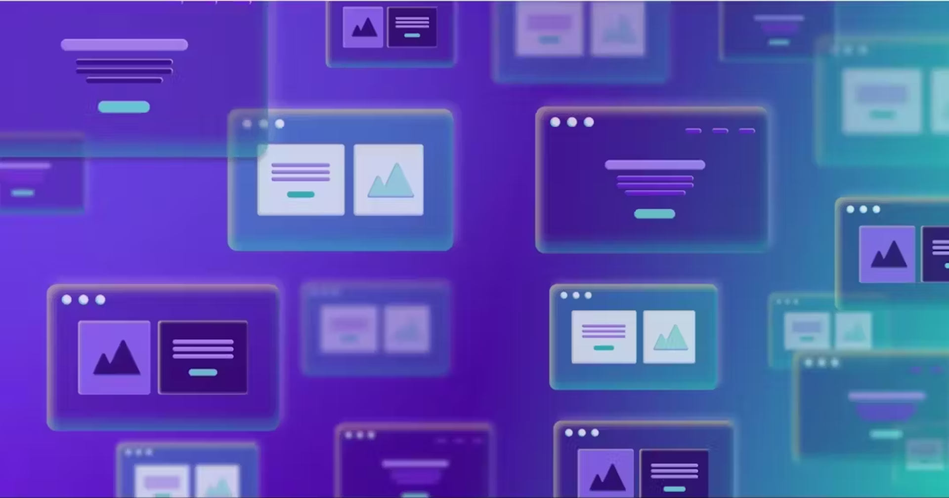 Several translucent browsers float over a purple to green gradient