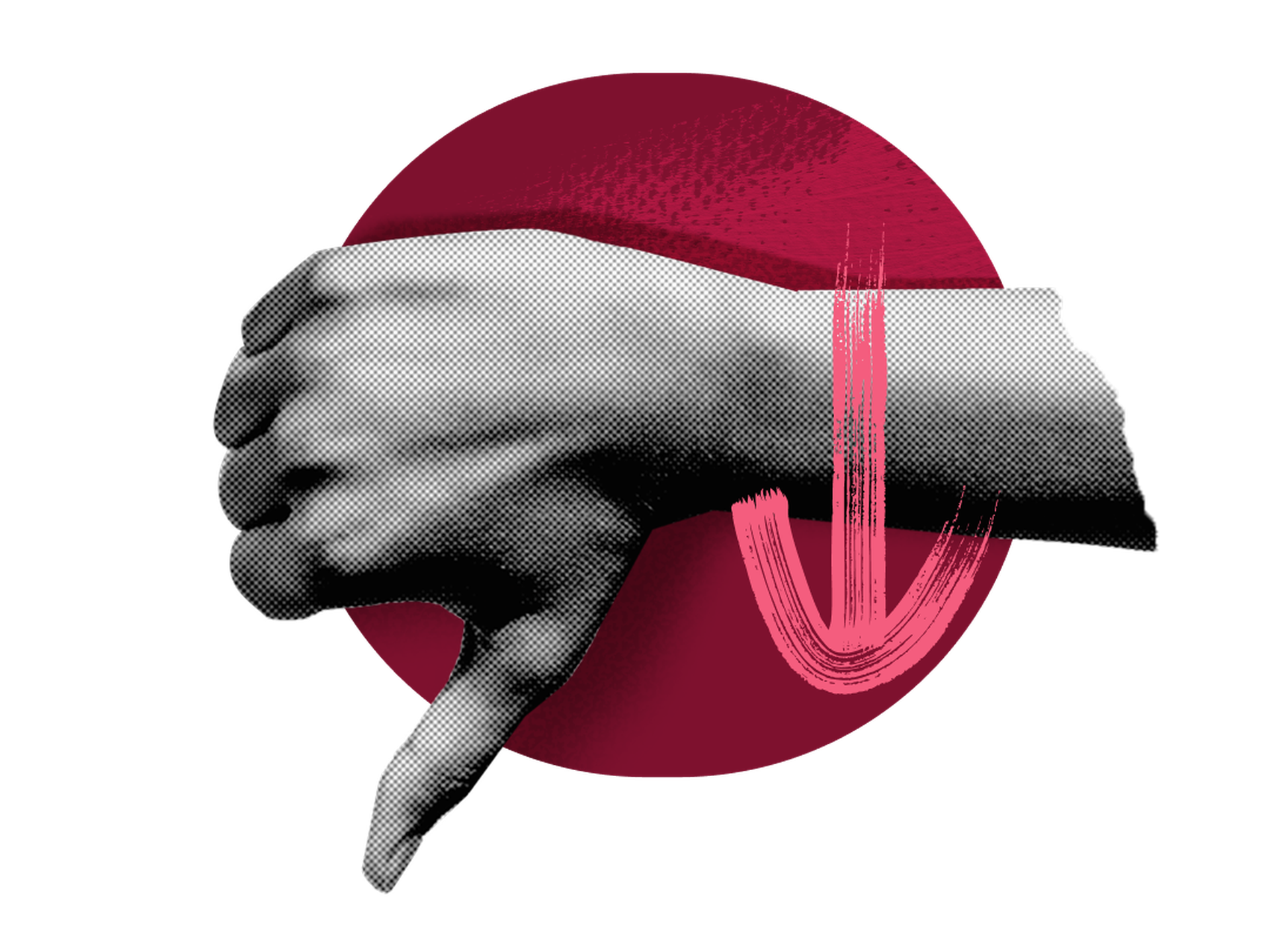 A thumbs down with an arrow pointing downward
