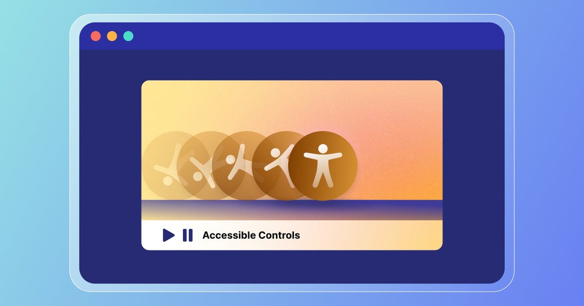 Stylized web page that has an image of an accessibility symbol rolling across the screen, above a label that says Accessible Controls