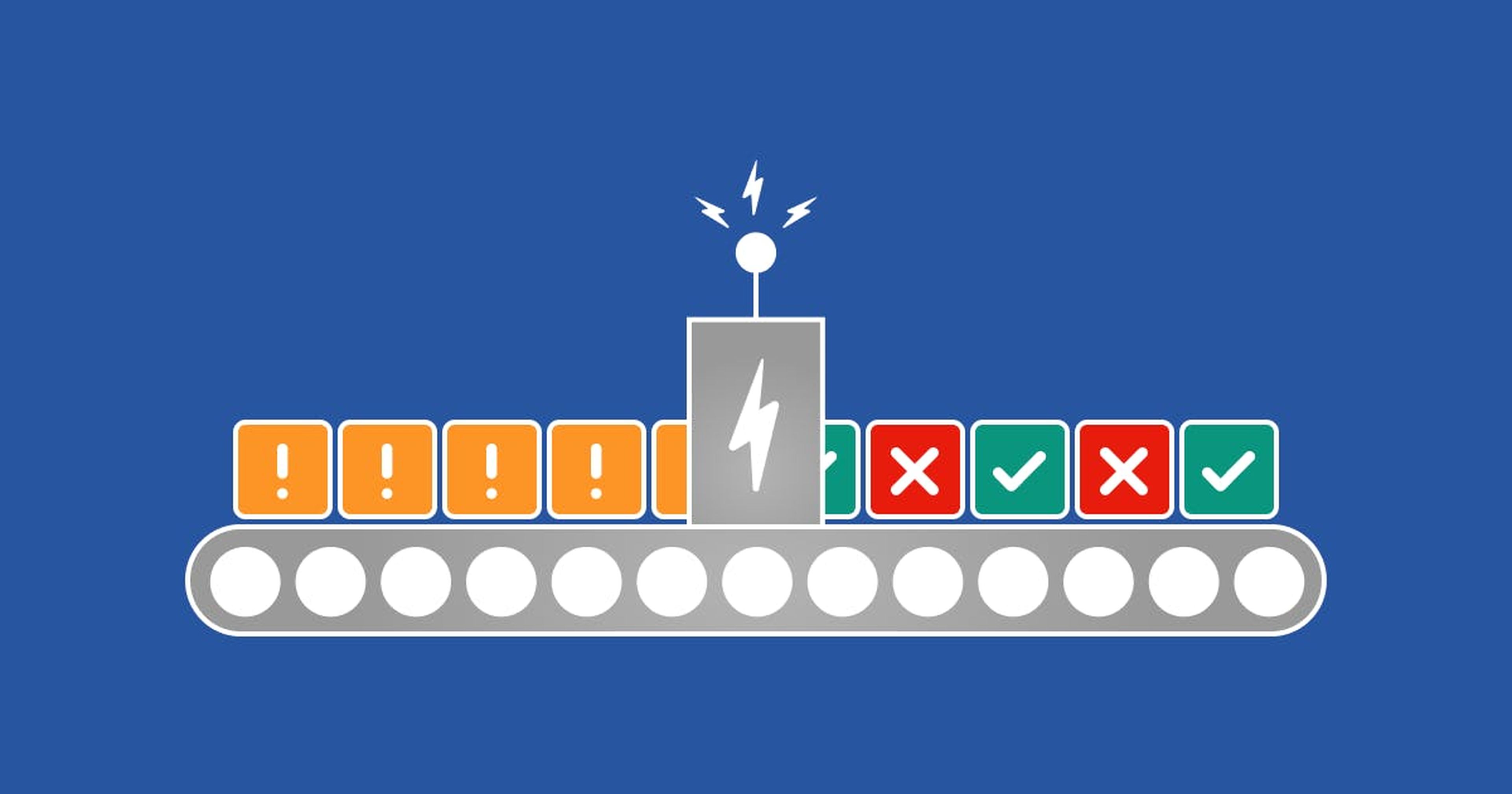 A conveyor belt with indicators on the belt showing only some of the accessibility issues being fix automatically
