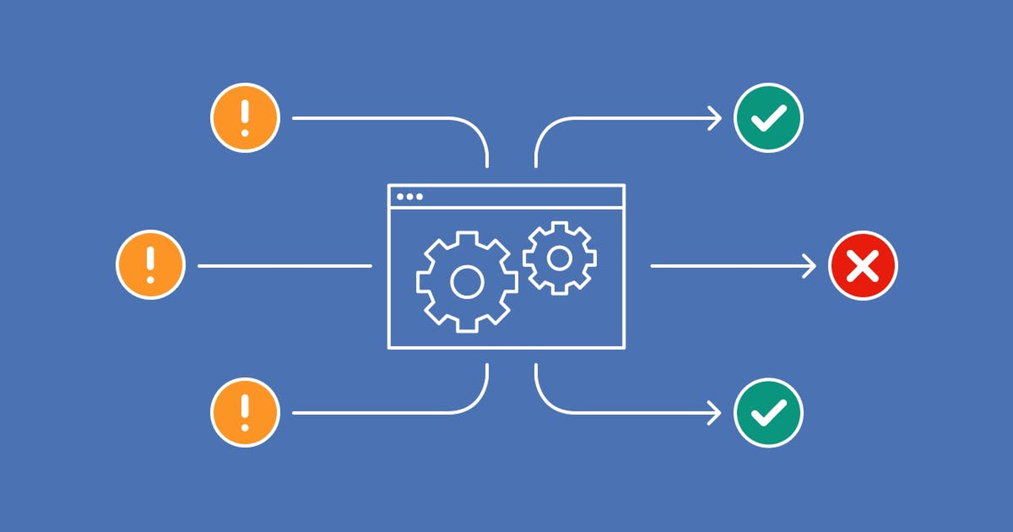 Illustration of a web browser with three indicators showing accessibility issues