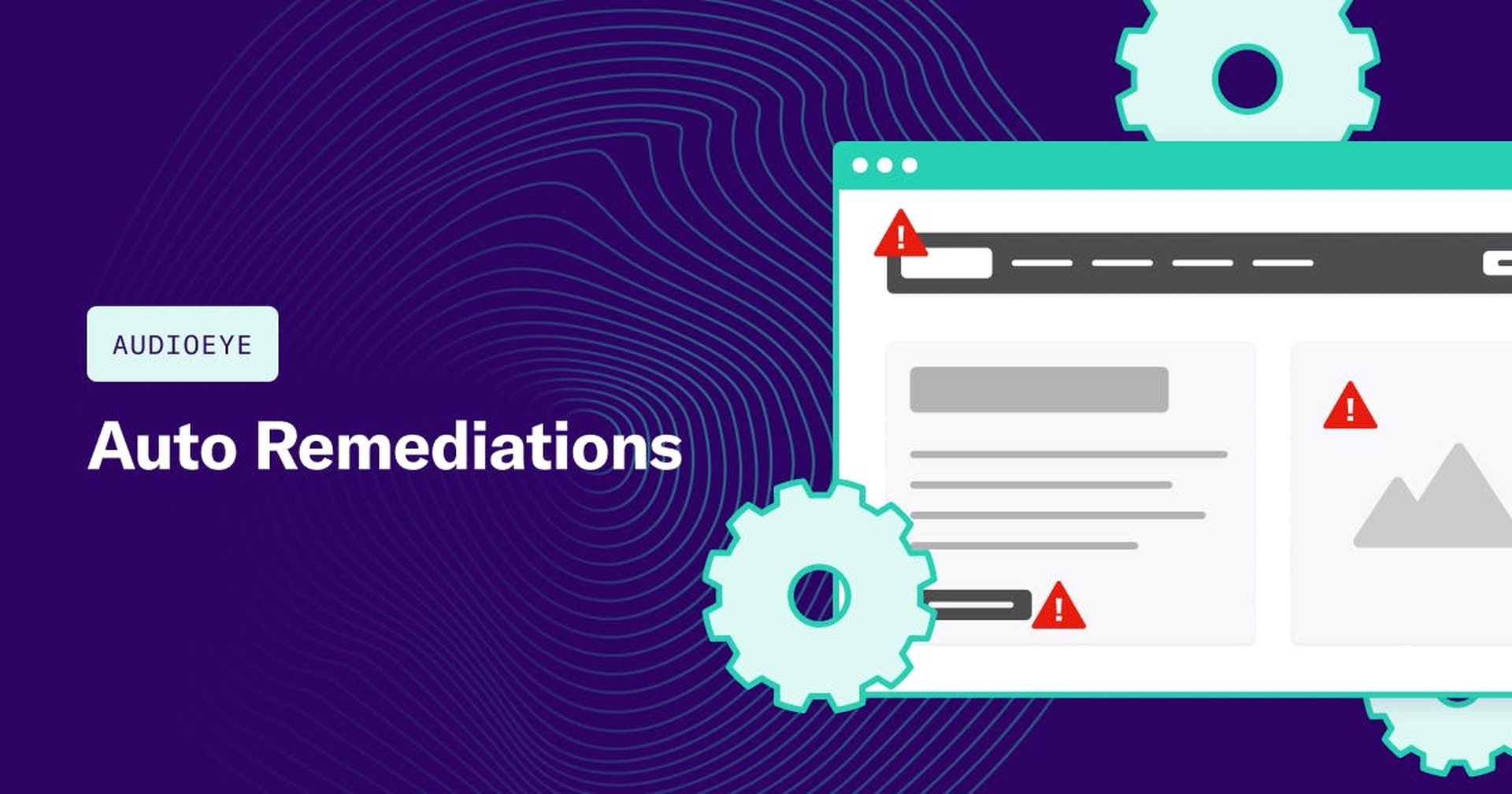 AudioEye: Auto Remediations with a website wireframe with accessibility issues being fixed