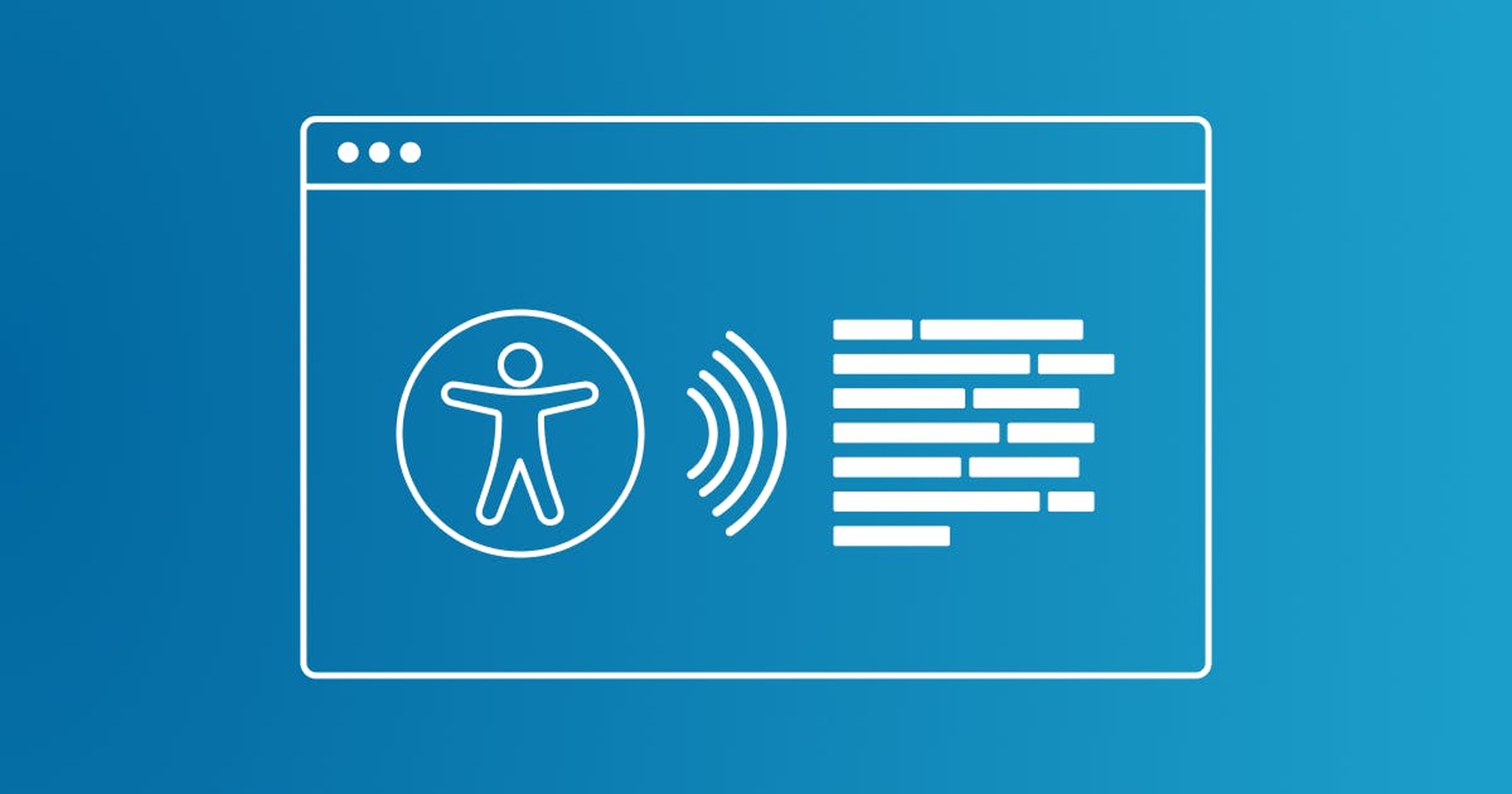 A browser window with a block of text and an accessibility icon with sound waves moving toward the text.