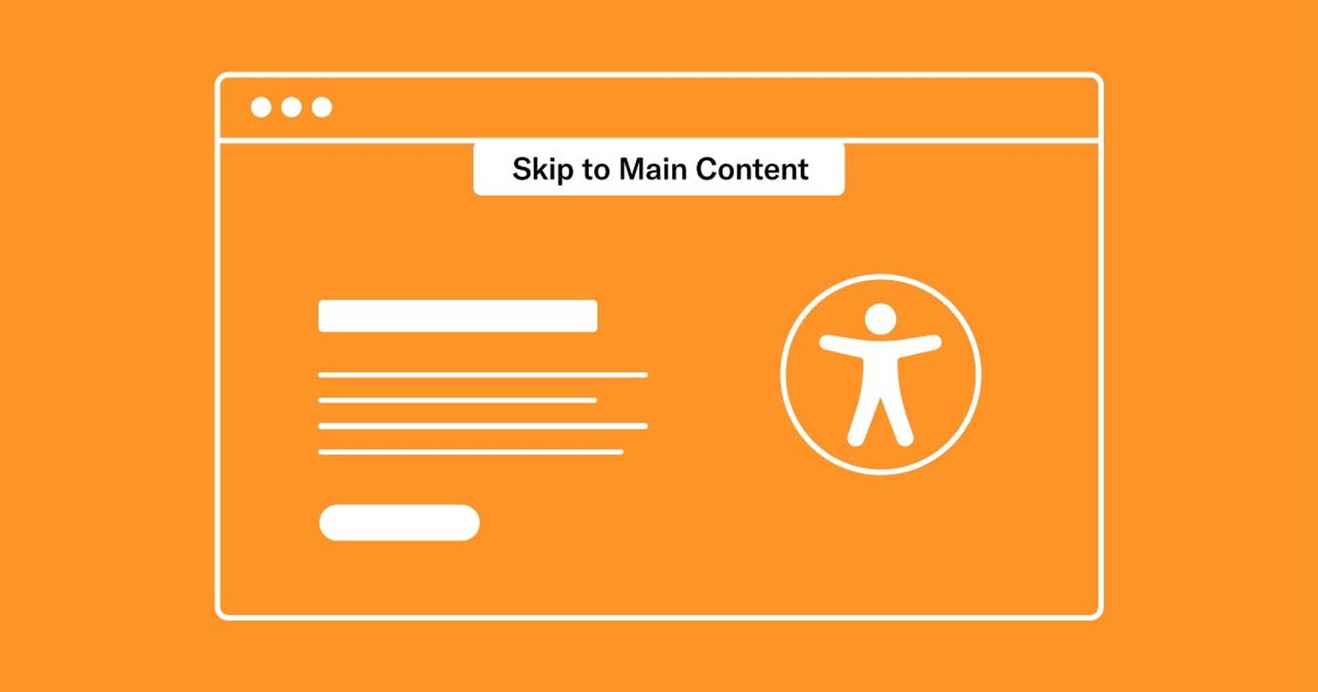Web page with the header Skip to Main Content and lines representing text on the web page and the Accessibility Man icon