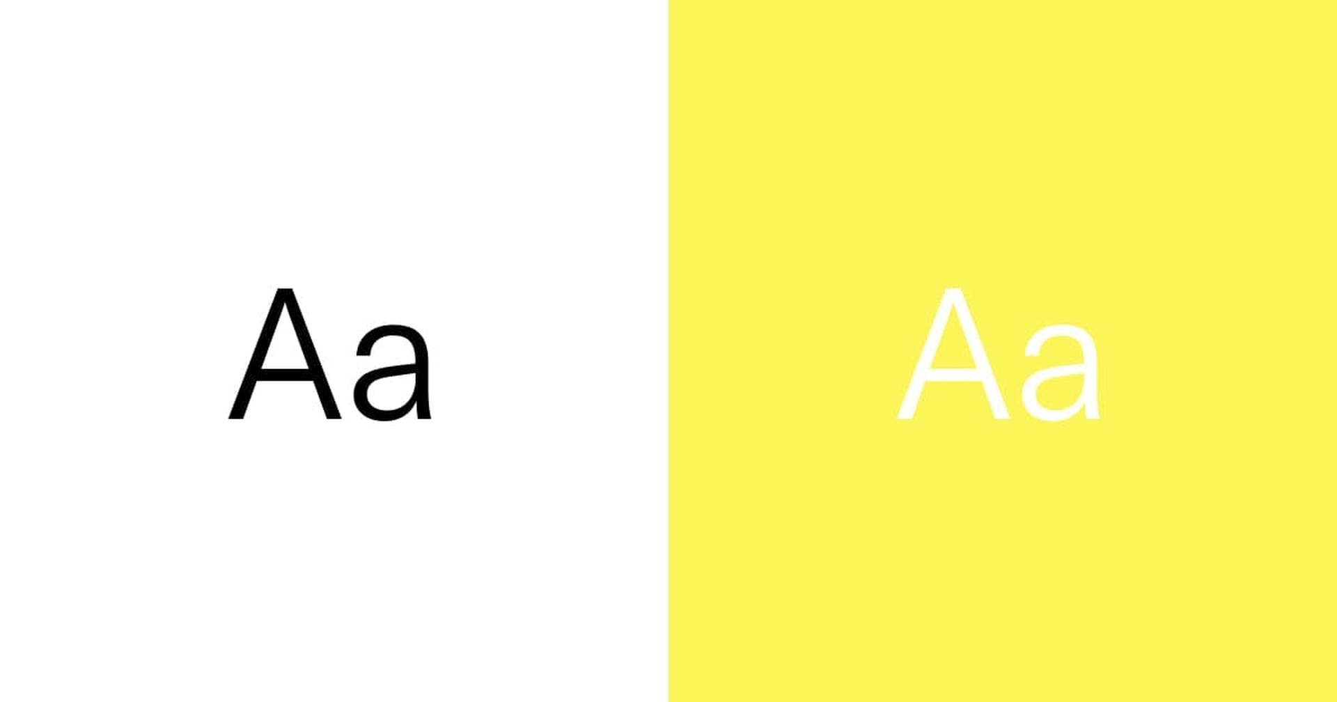 Aa in black text on a white background that is easy to read and Aa in white text on a yellow background that is hard to read