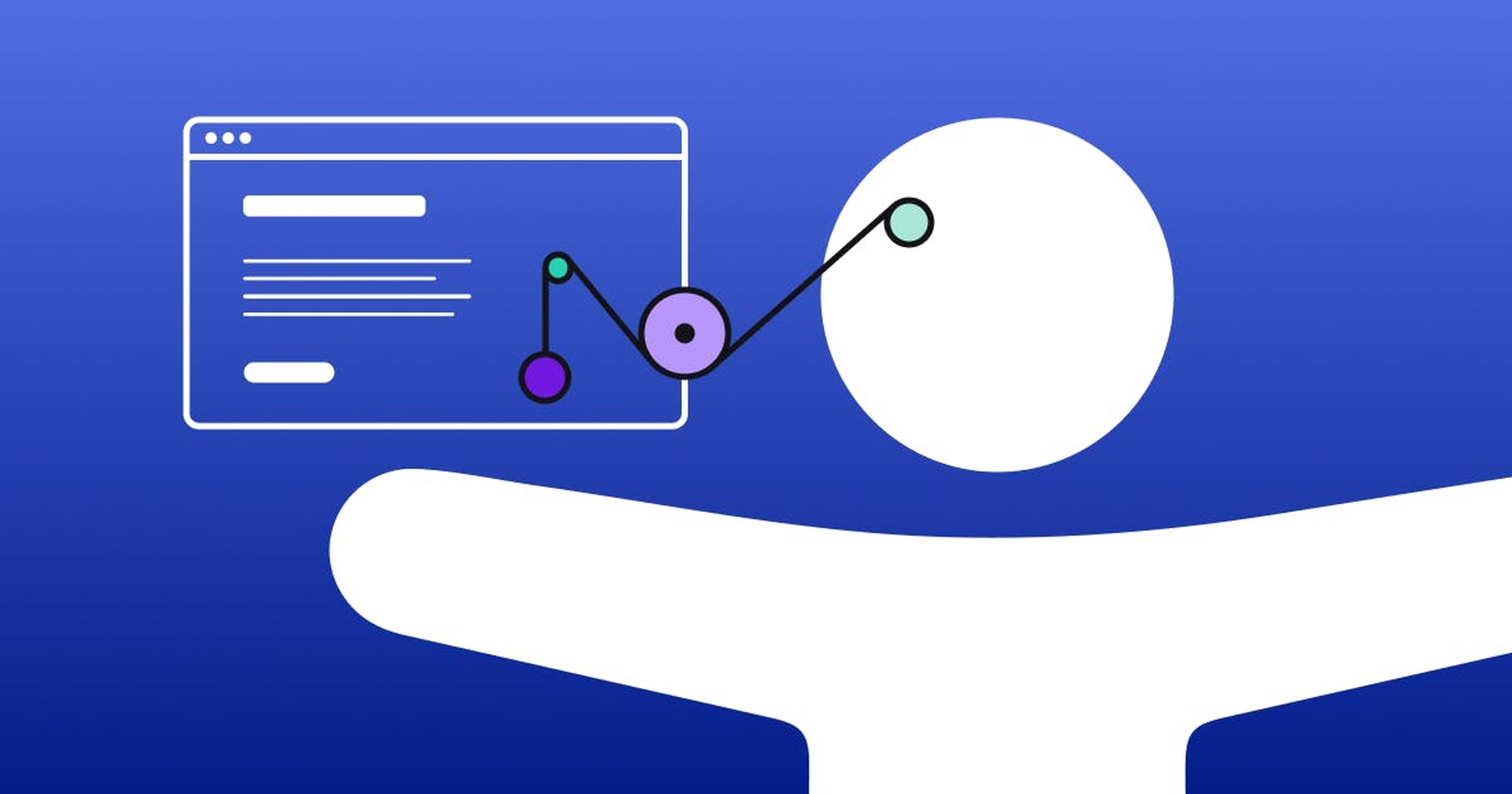 Illustration of a website and a pulley system leading to a person's head