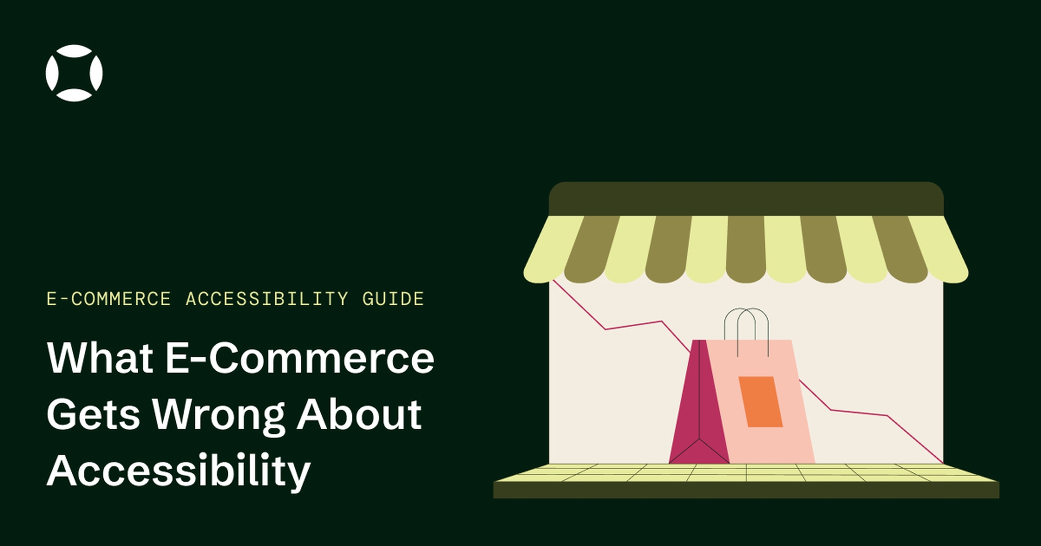 Illustration of a store with a shopping bag and downward trend line, titled "What E-Commerce Gets Wrong About Accessibility."
