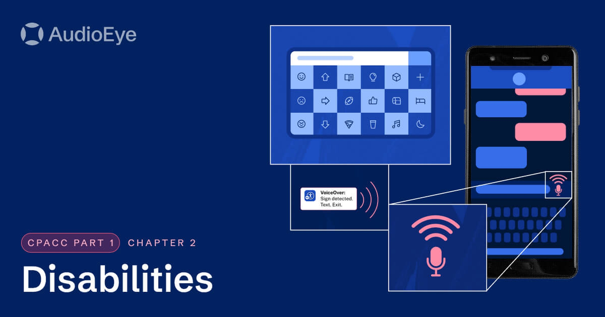 Various assistive technologies, including VoiceOver and Augmentative and Alternative Communication (AAC).