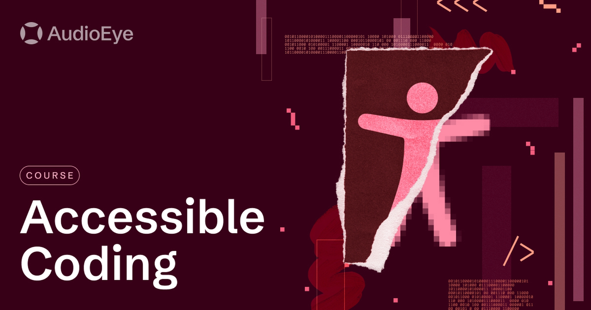pink accessible human on torn paper getting pixelated