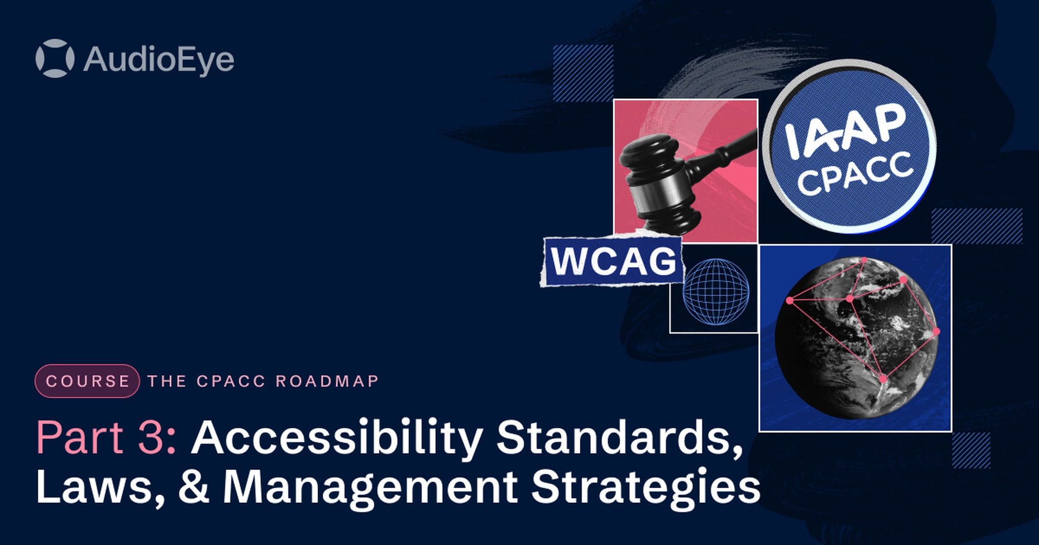 A gavel swings down beside the IAAP CPACC logo and a globe