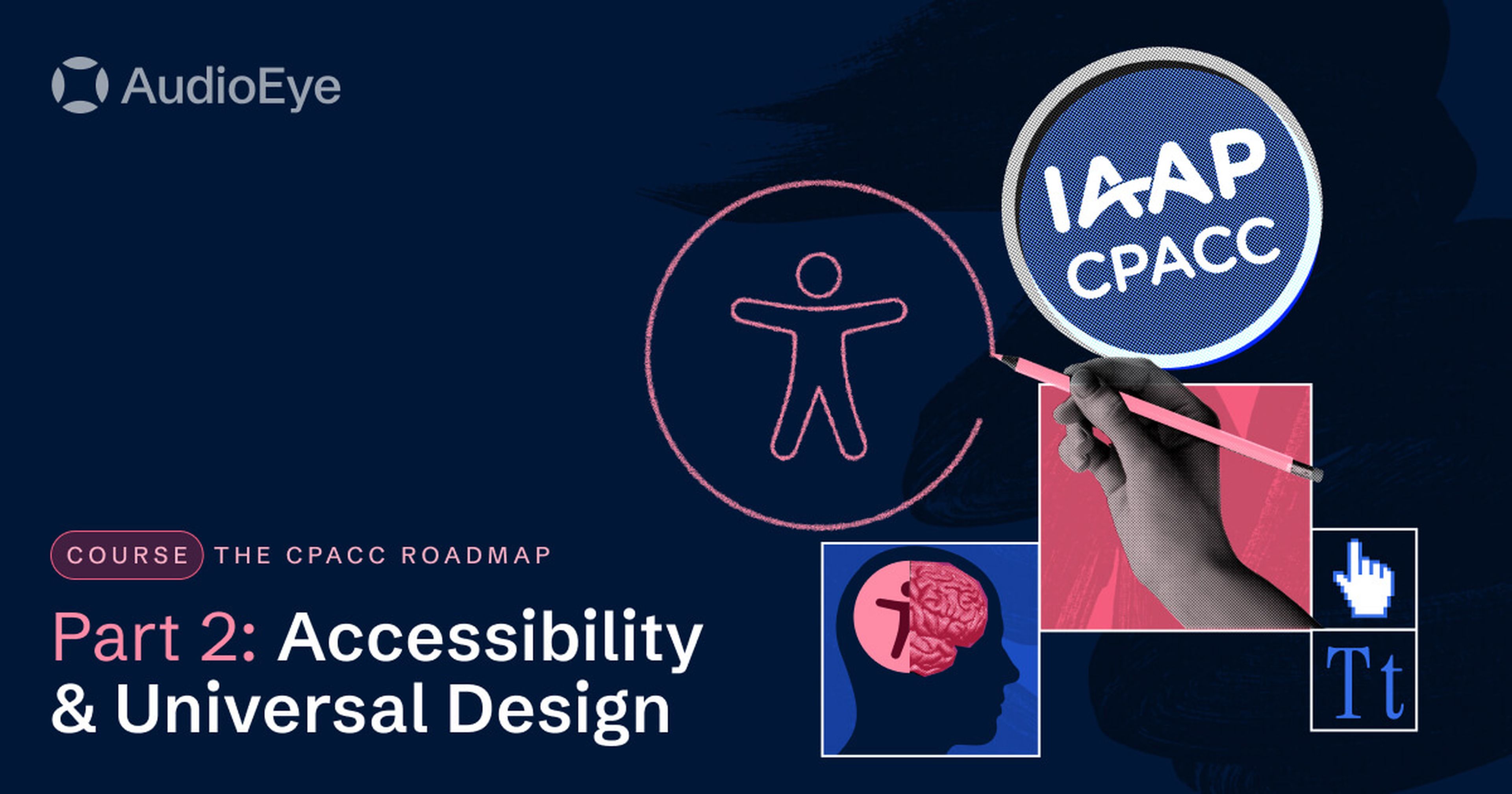 a hand draws the accessibility man symbol below the IAAP CPACC logo