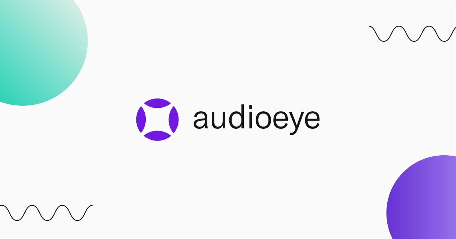 AudioEye logo with squiggly lines and purple and green orbs