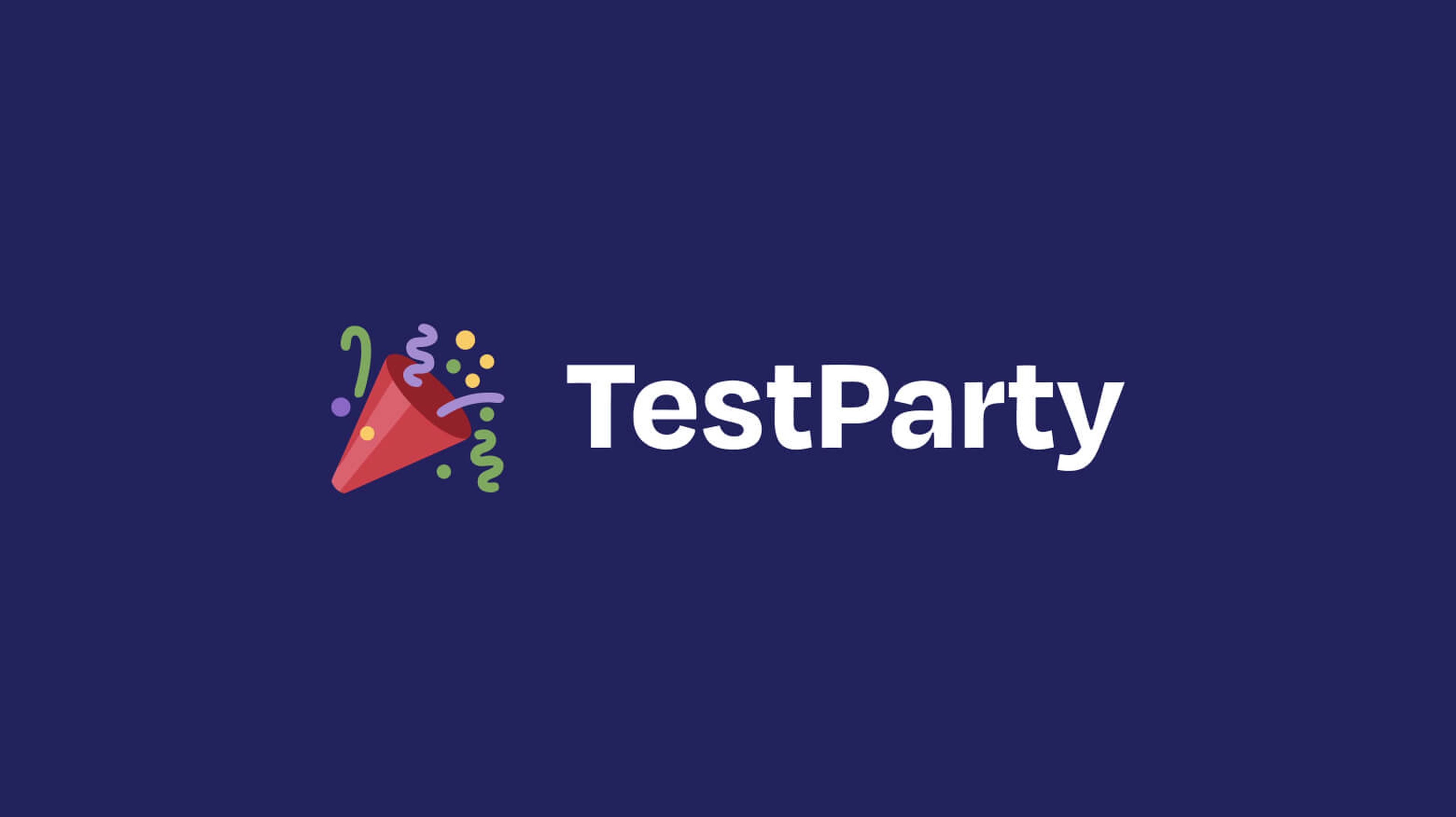 TestParty logo on a blue background