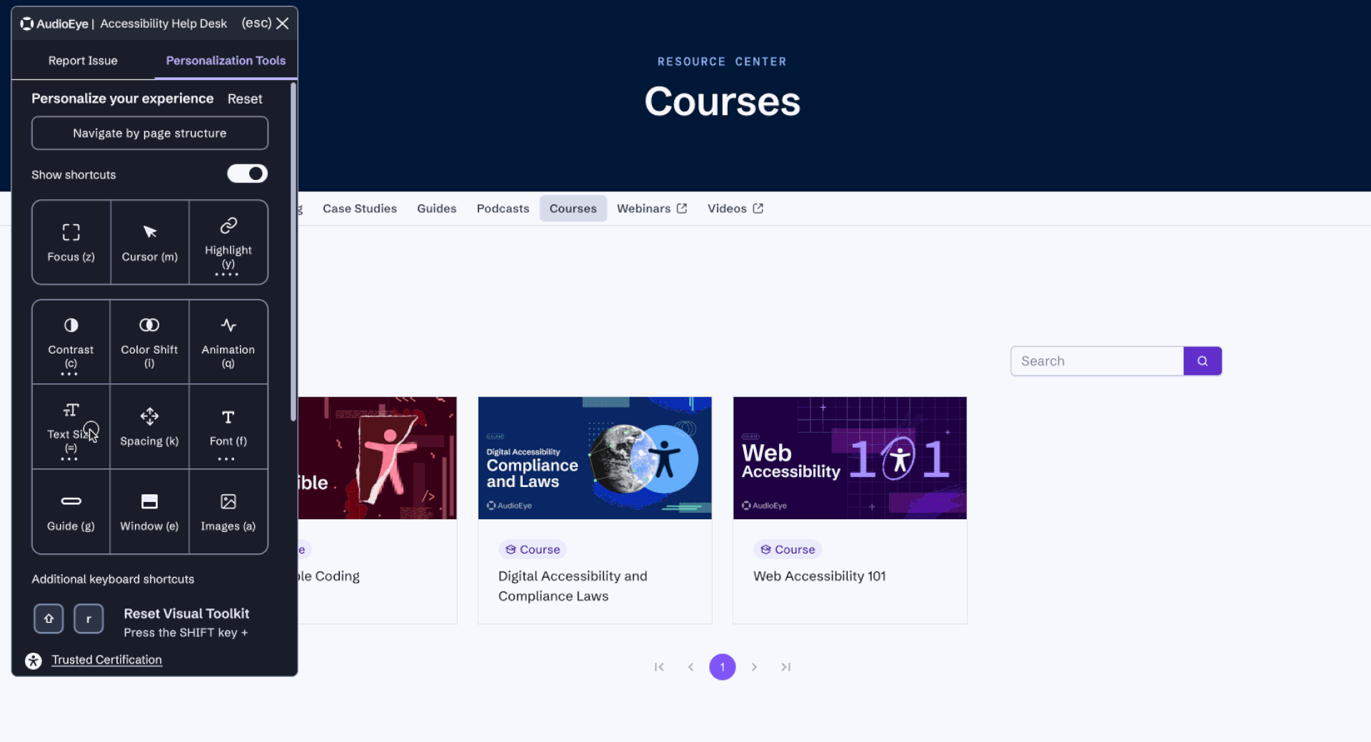 Example of text scaling with AudioEye Help desk personalization text scaler