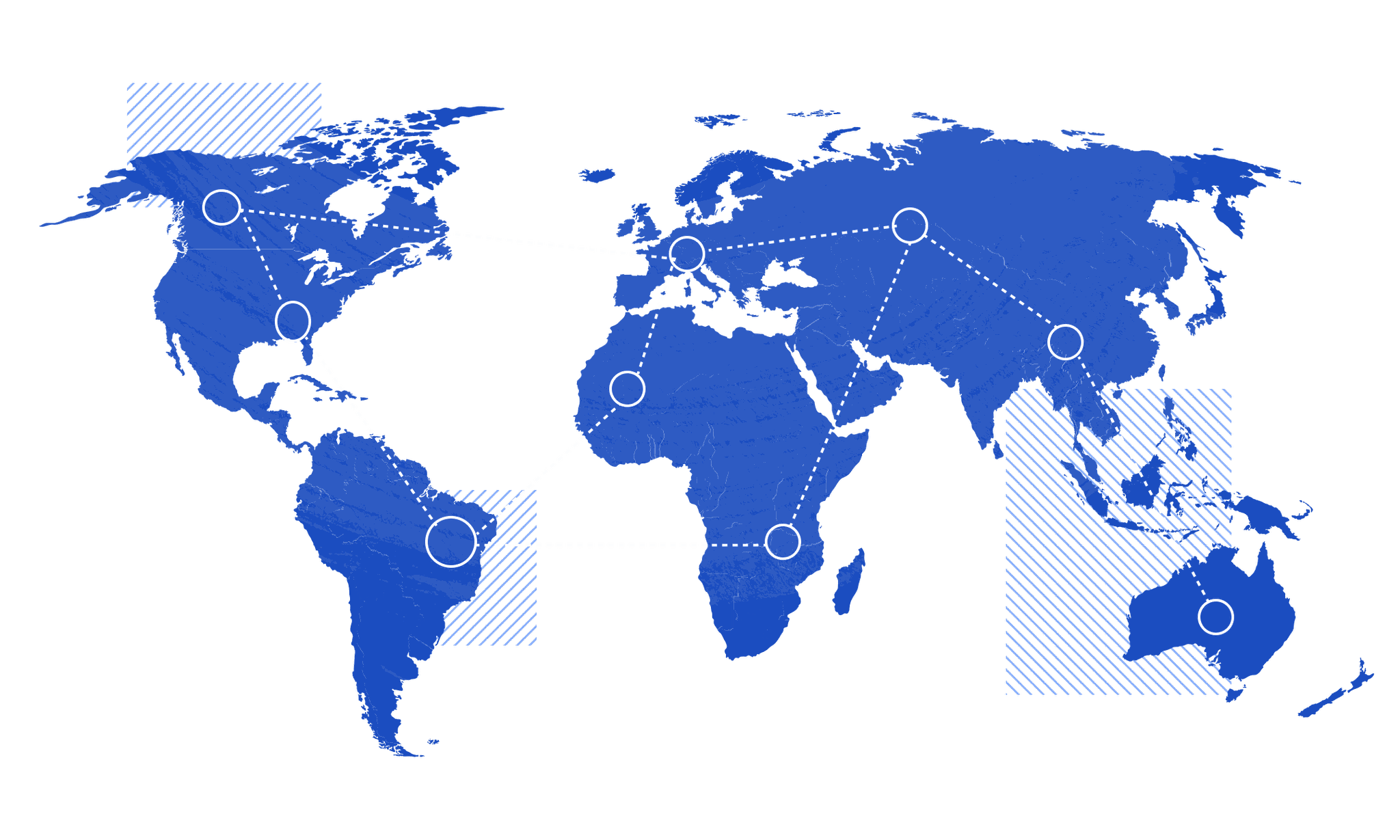 Map of the world with interconnected points across the surface
