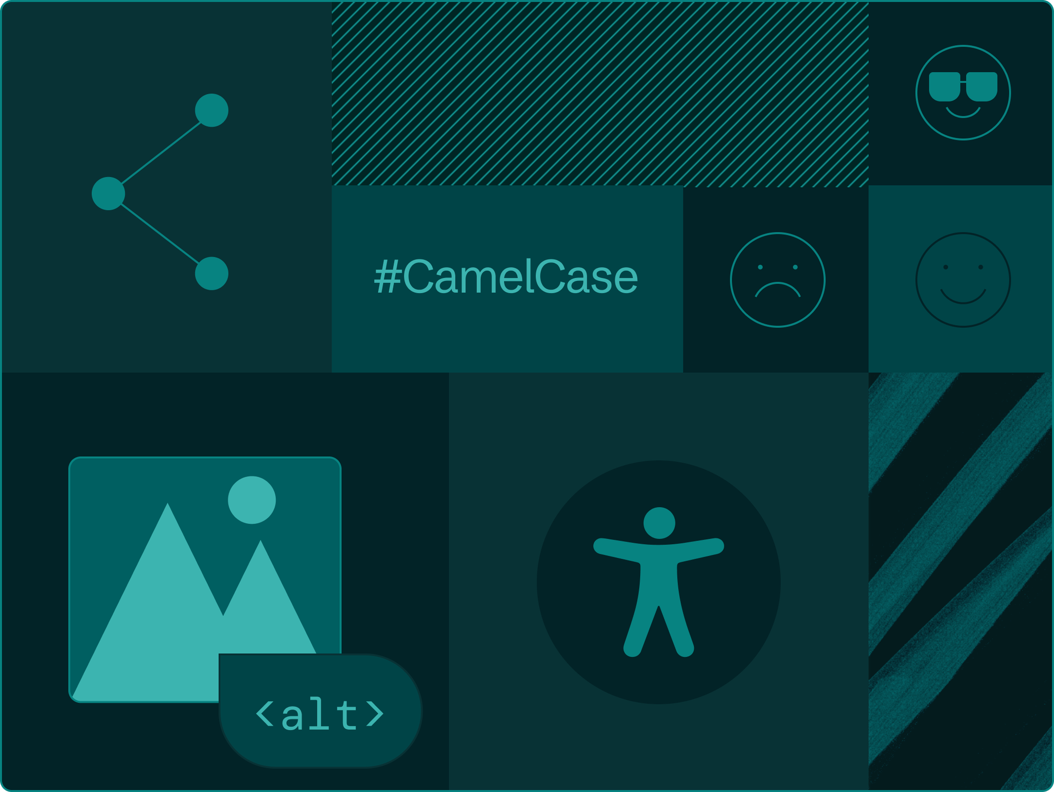 Green collage of accessibility and social media symbols