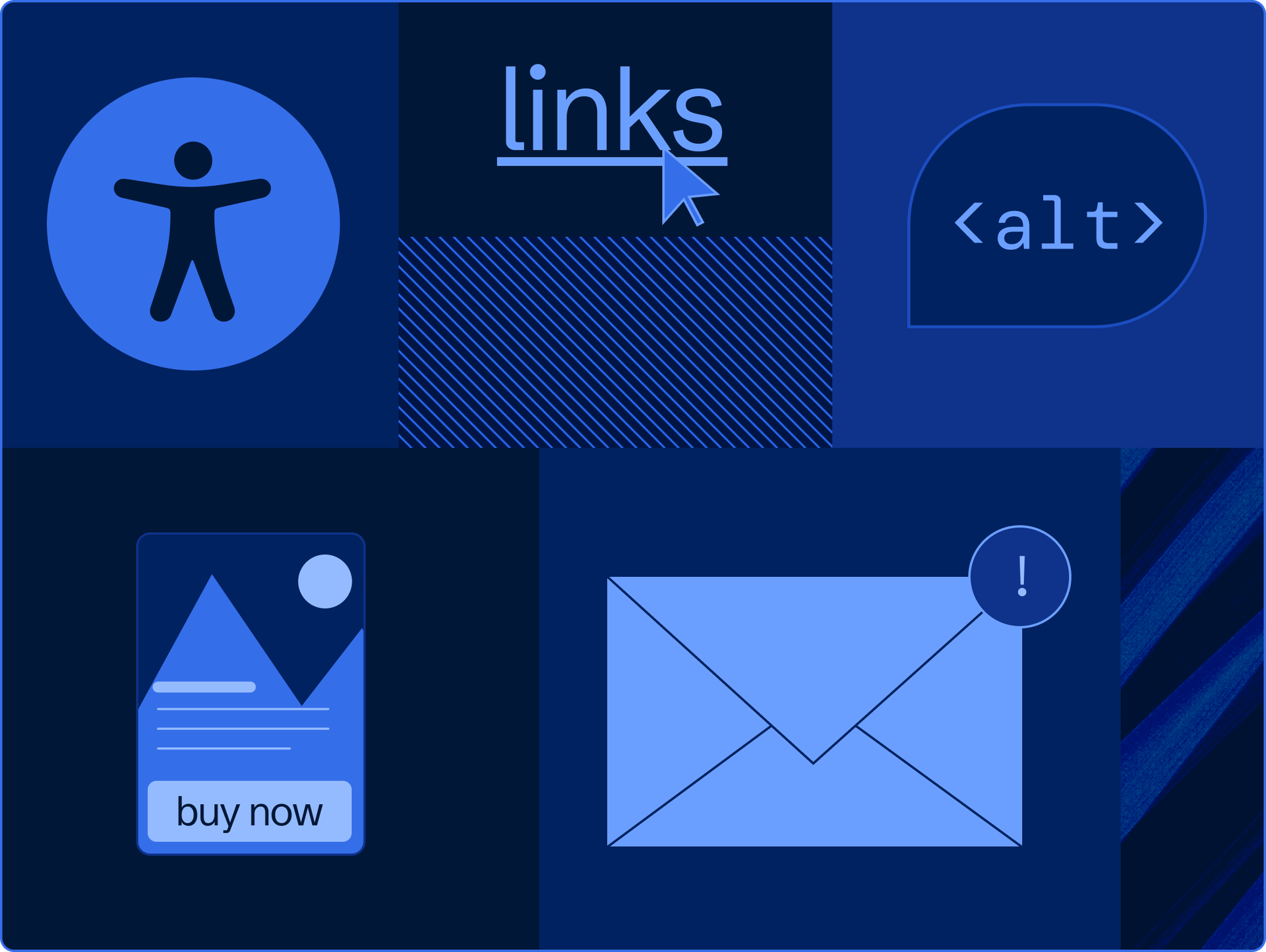 Blue collage of accessibility and email symbols