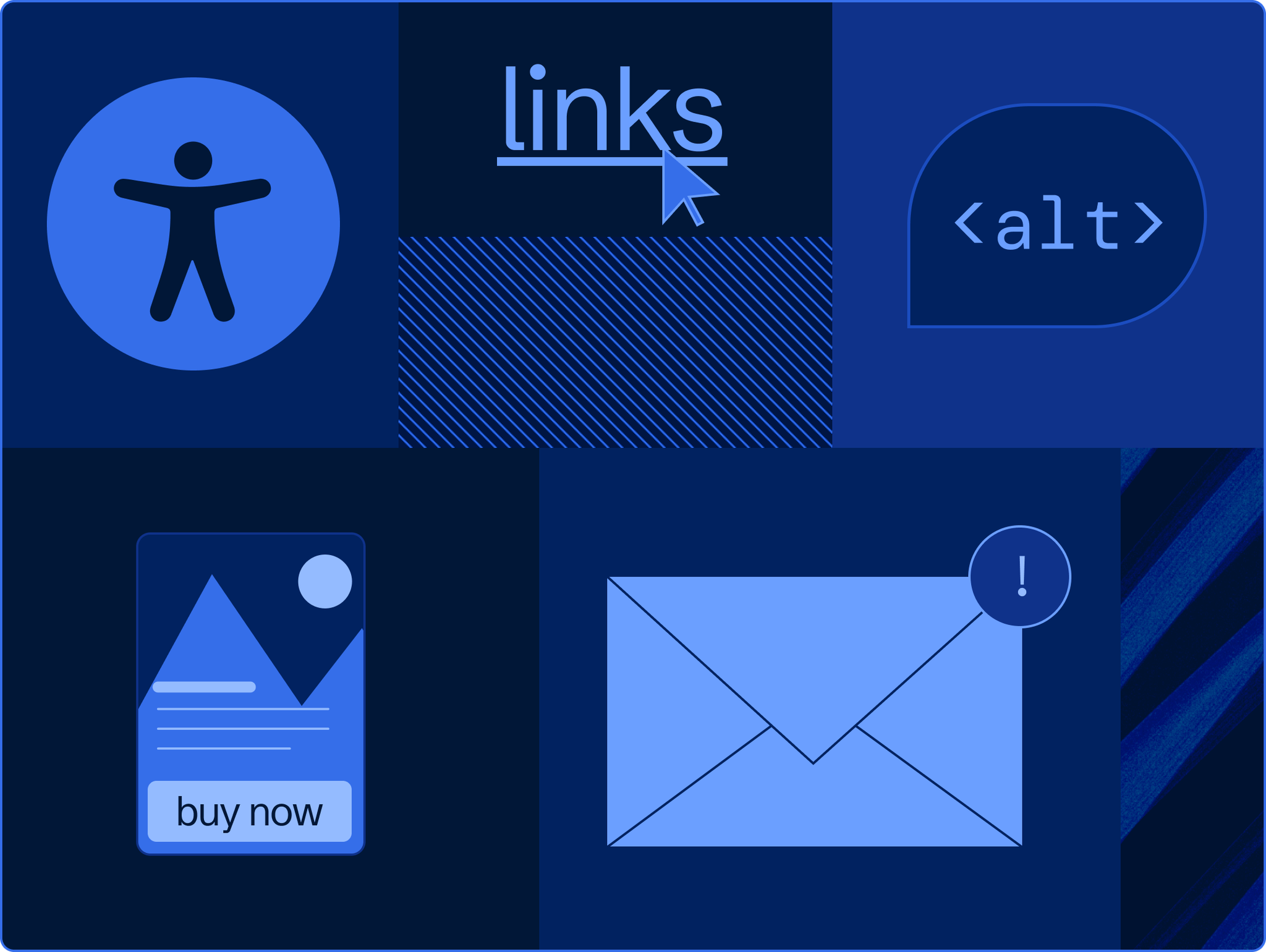 Blue collage of accessibility and email symbols
