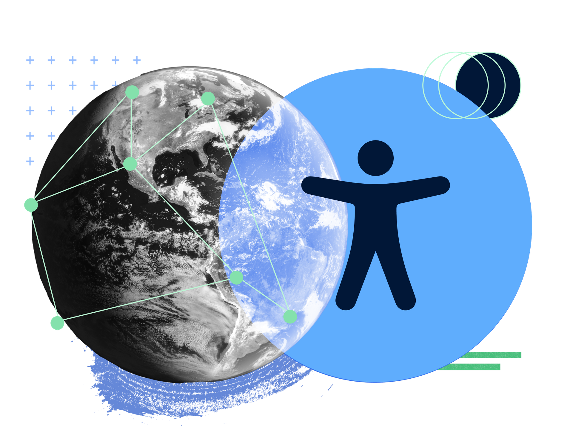 A venndiagram of the earth and a blue accessibility symbol