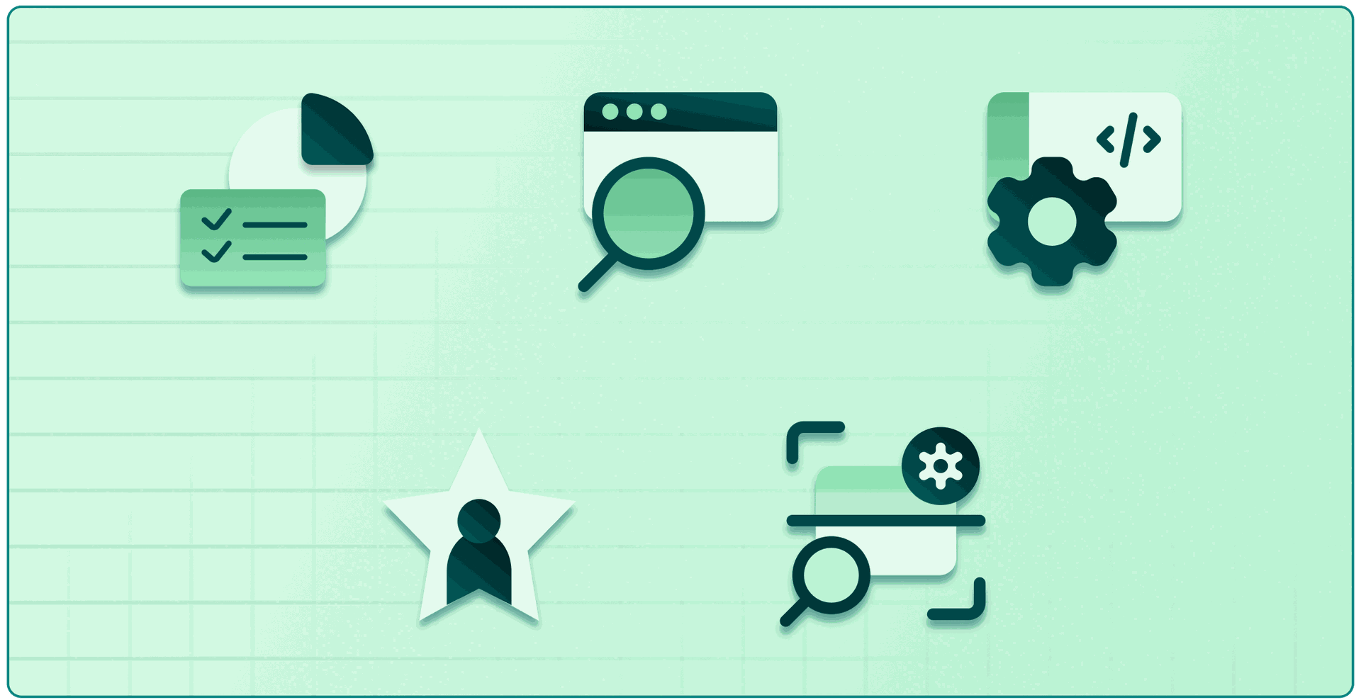 Collage of icons representing marketing technology solutions like analytics tools and SEO.