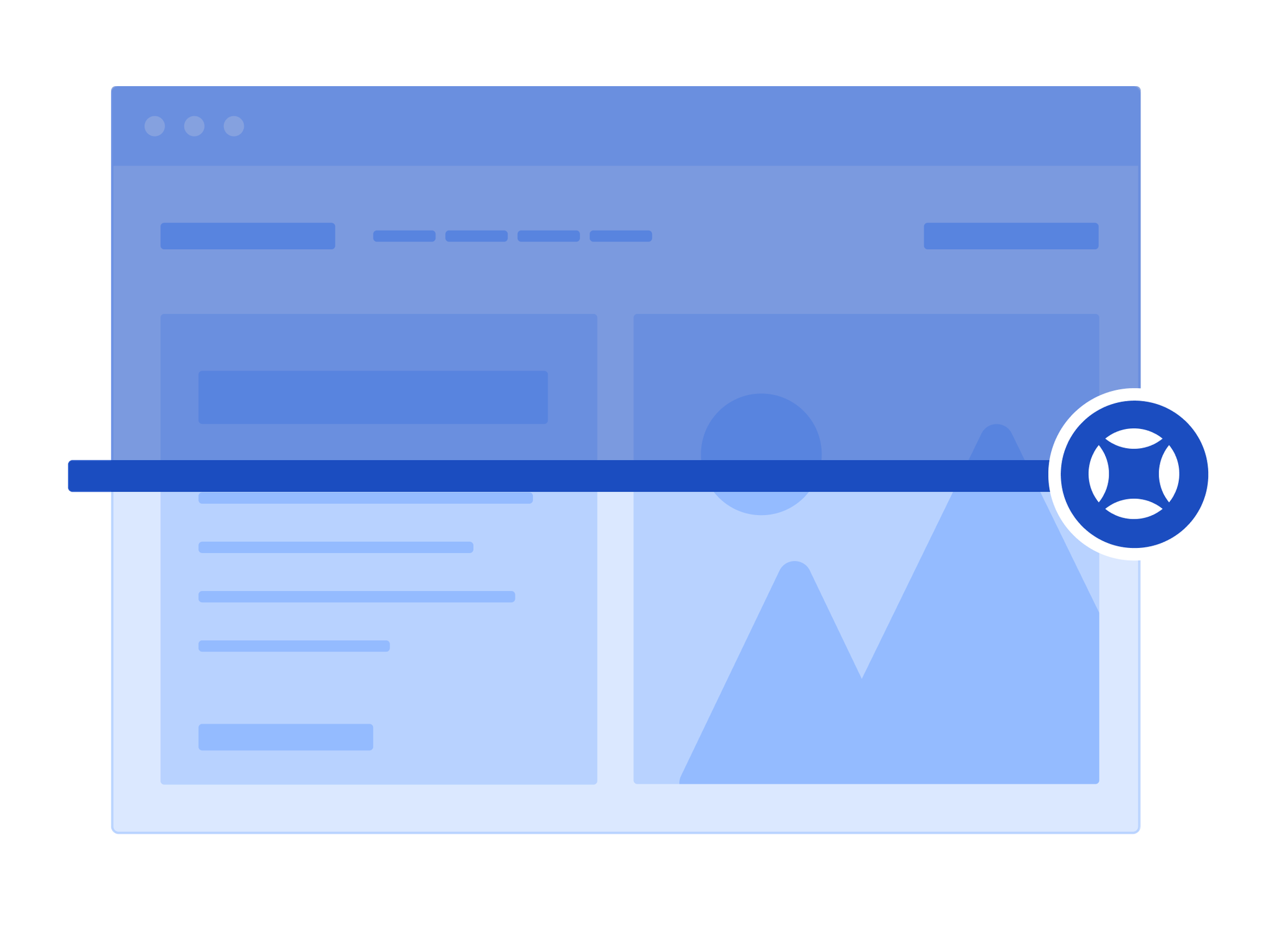 Illustrated web page midway through an accessibility scan