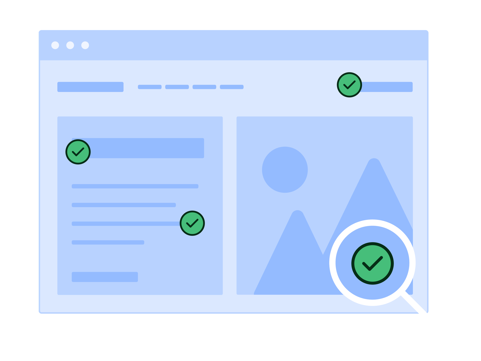 Illustrated web page with fixed accessibility issues throughout