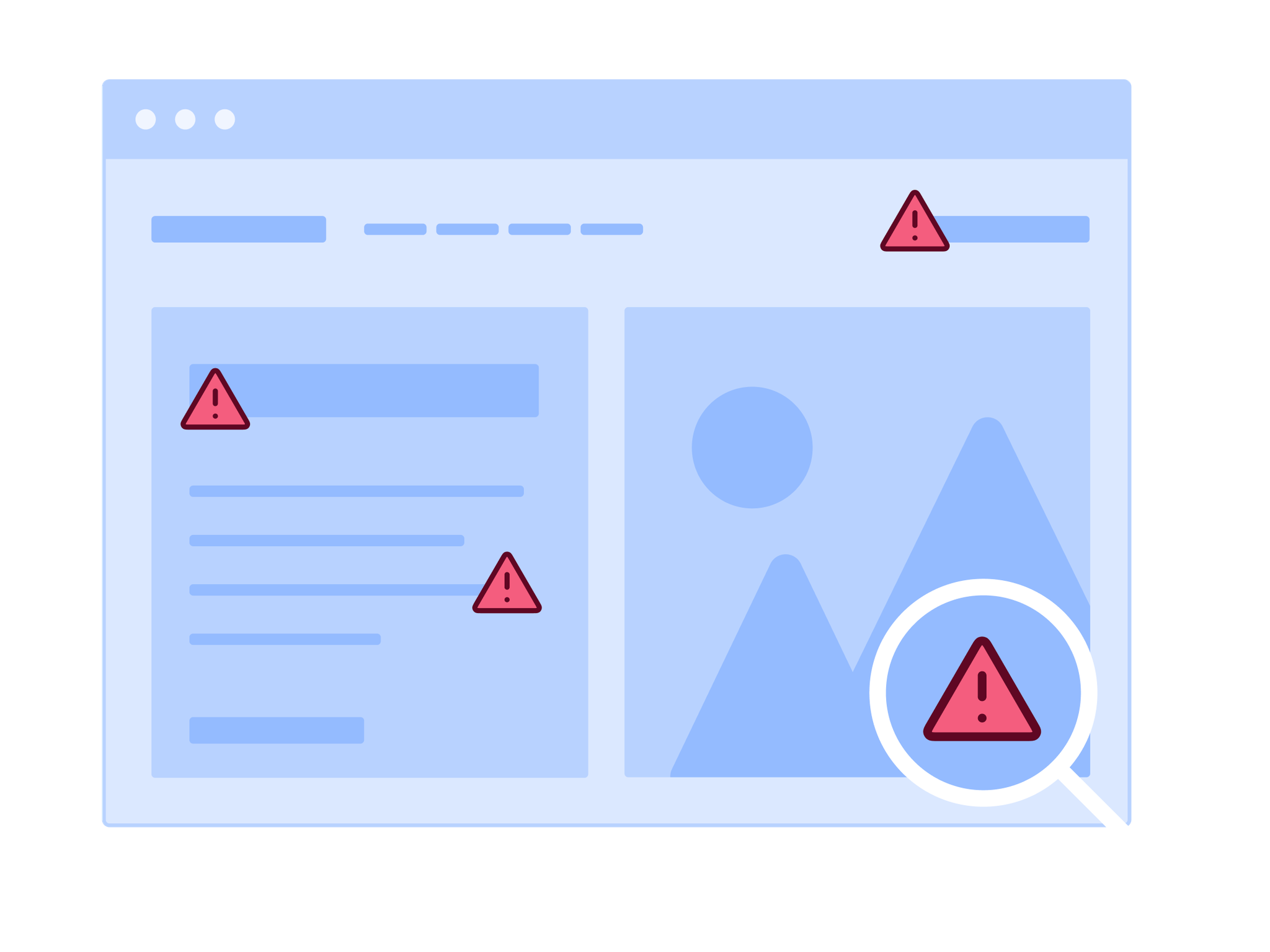 Illustrated web page with accessibility issues throughout