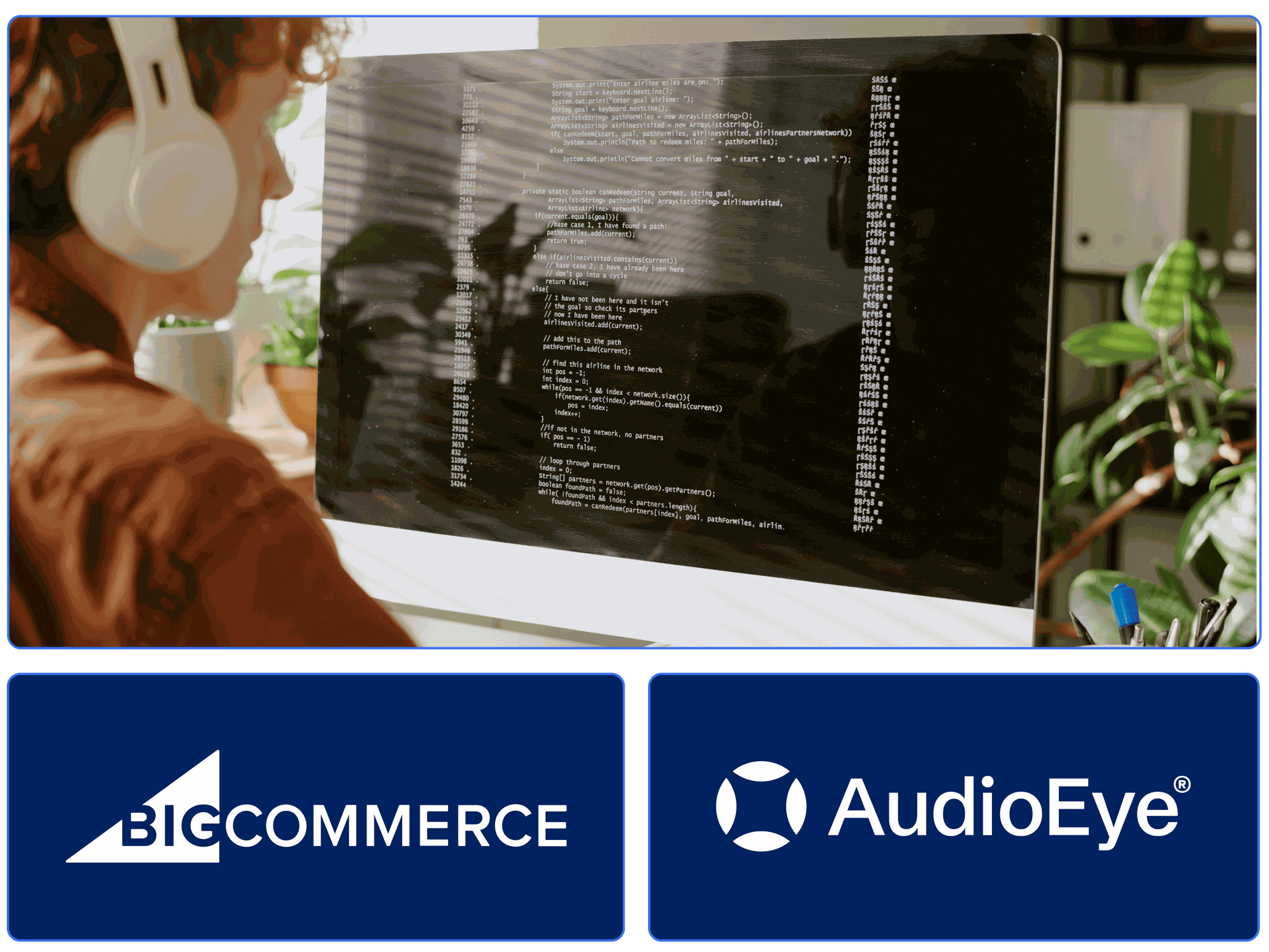 A business owner building an accessible website with BigCommerce and AudioEye.