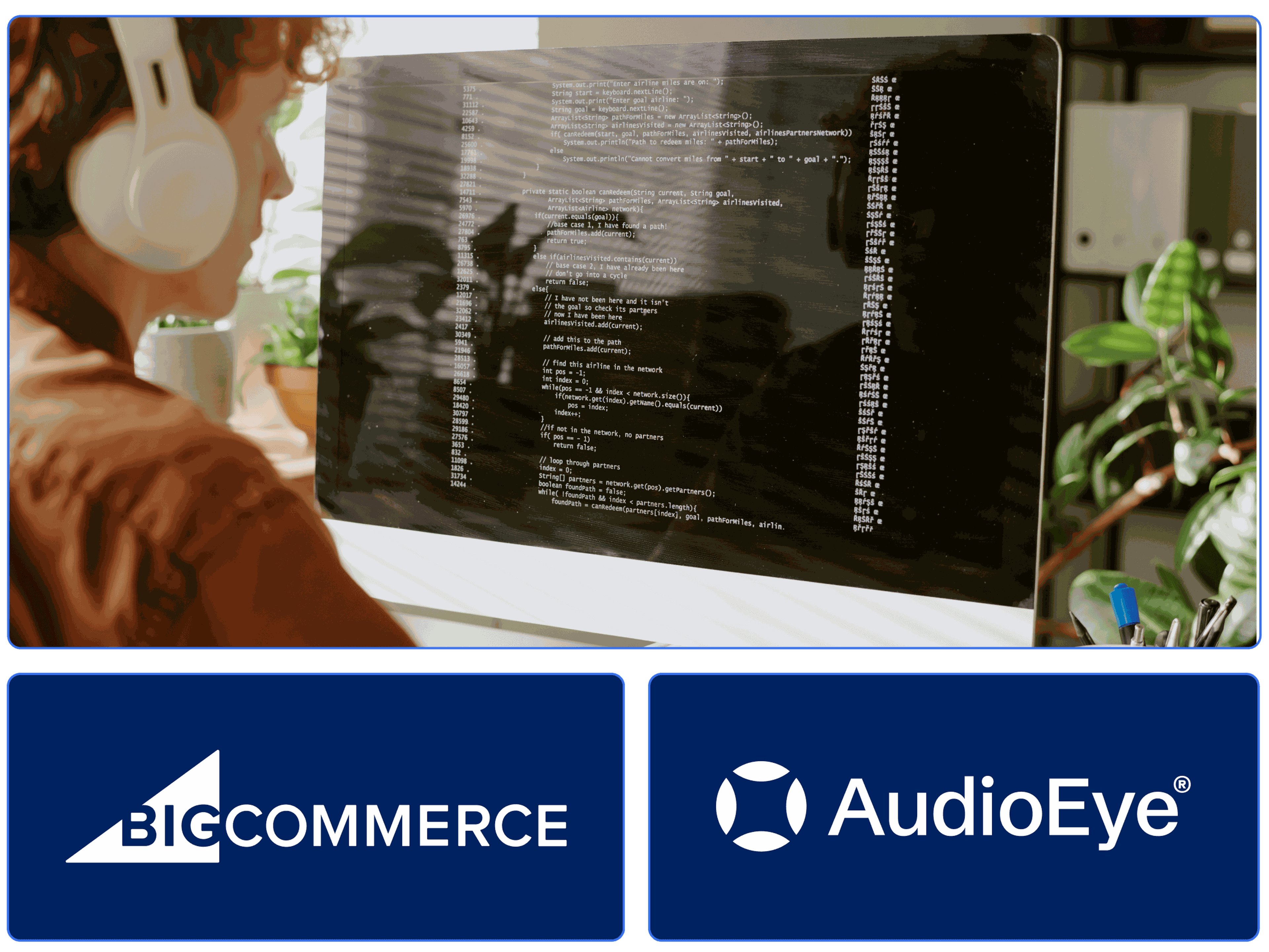 Un chef d’entreprise créant un site web accessible avec BigCommerce et AudioEye.