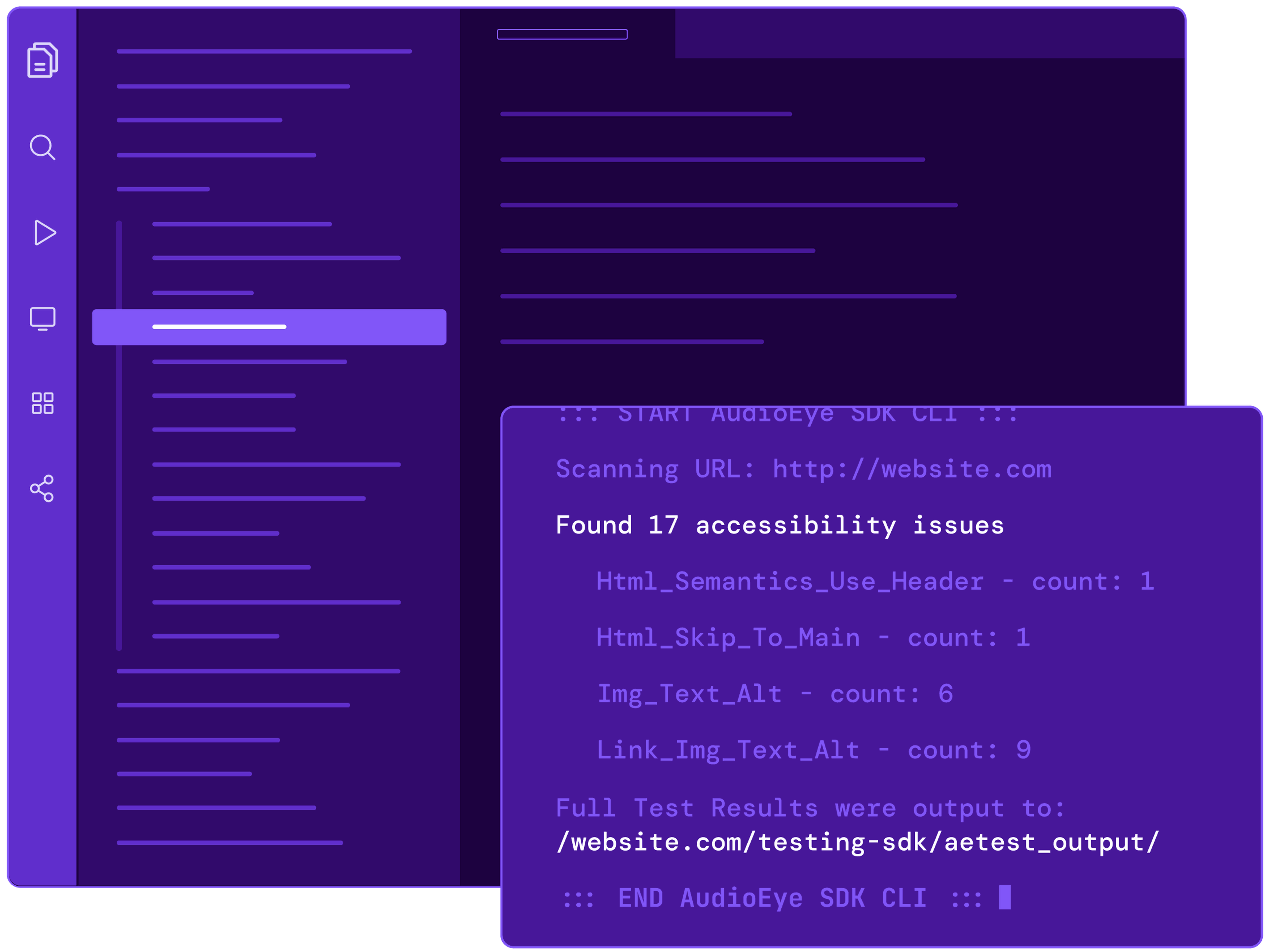 Das SDK CLI von AudioEye testet eine Website auf Barrierefreiheitsprobleme auf Code-Ebene vor der Bereitstellung.