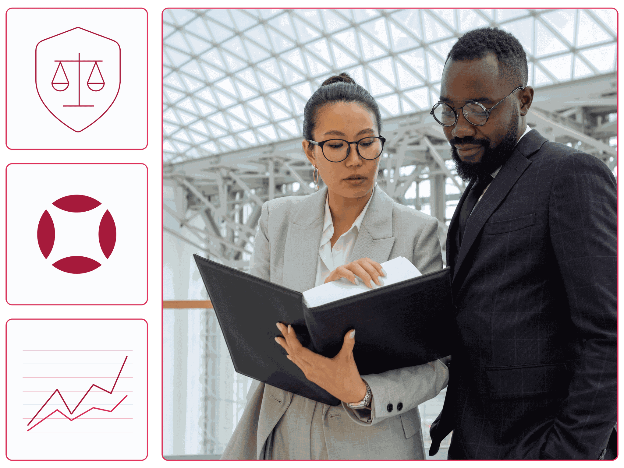 Two lawyers reviewing legal documents for an accessibility lawsuit.