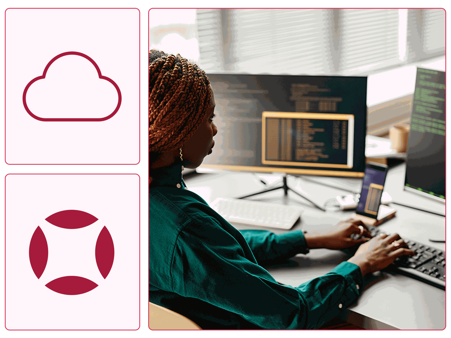 A woman software developer writing code for a SaaS platform.
