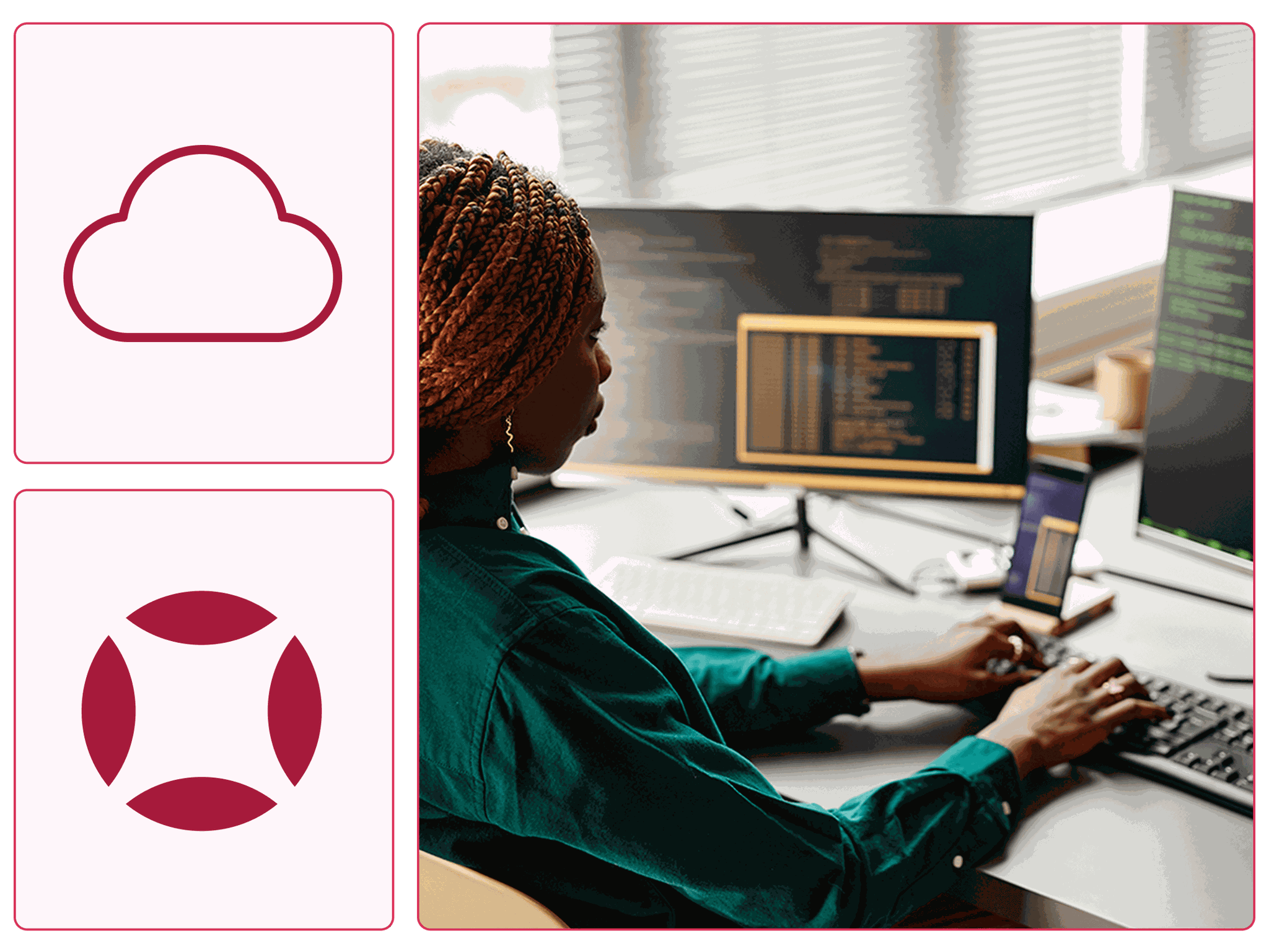 A woman software developer writing code for a SaaS platform.