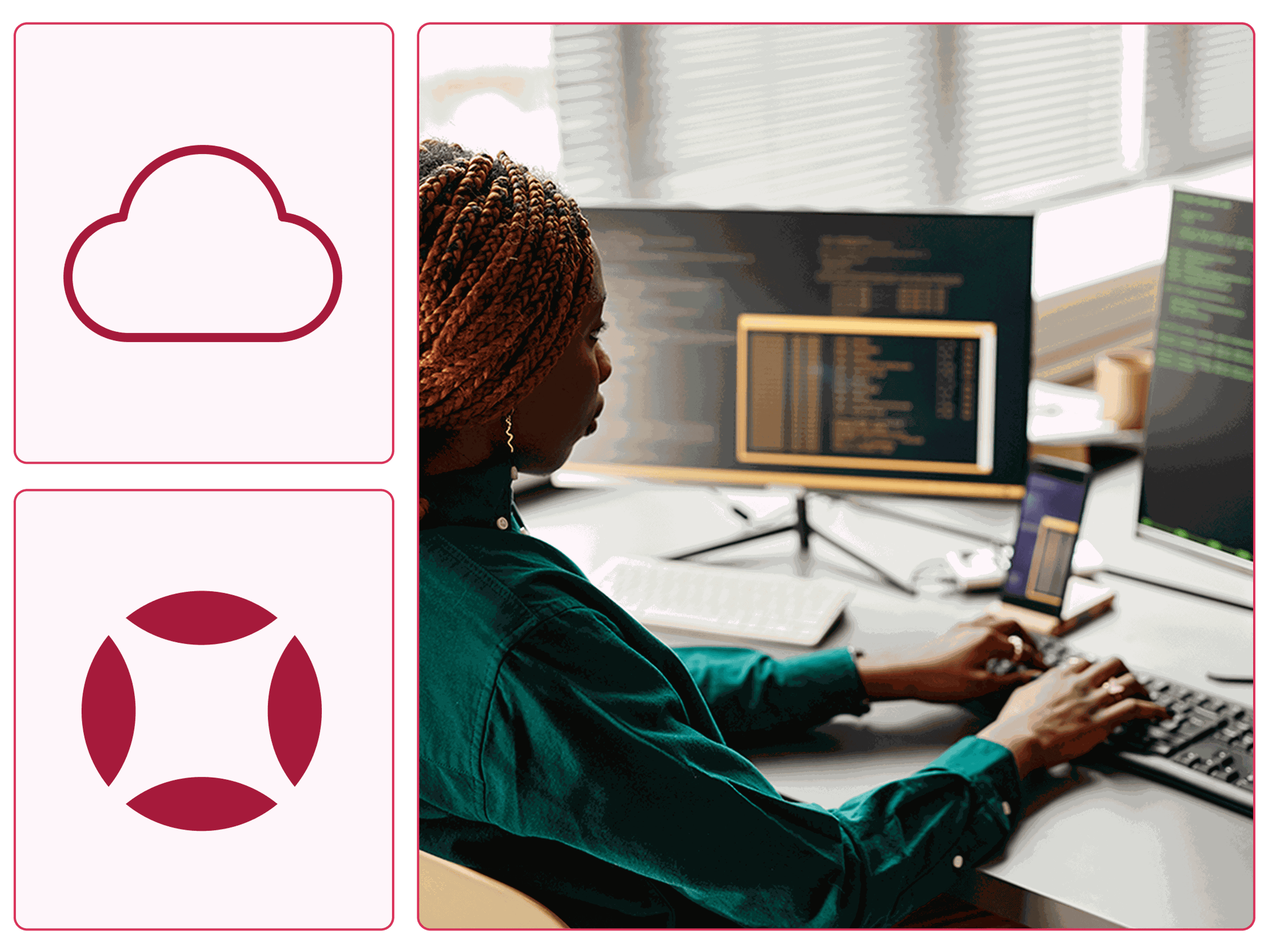 A woman software developer writing code for a SaaS platform.