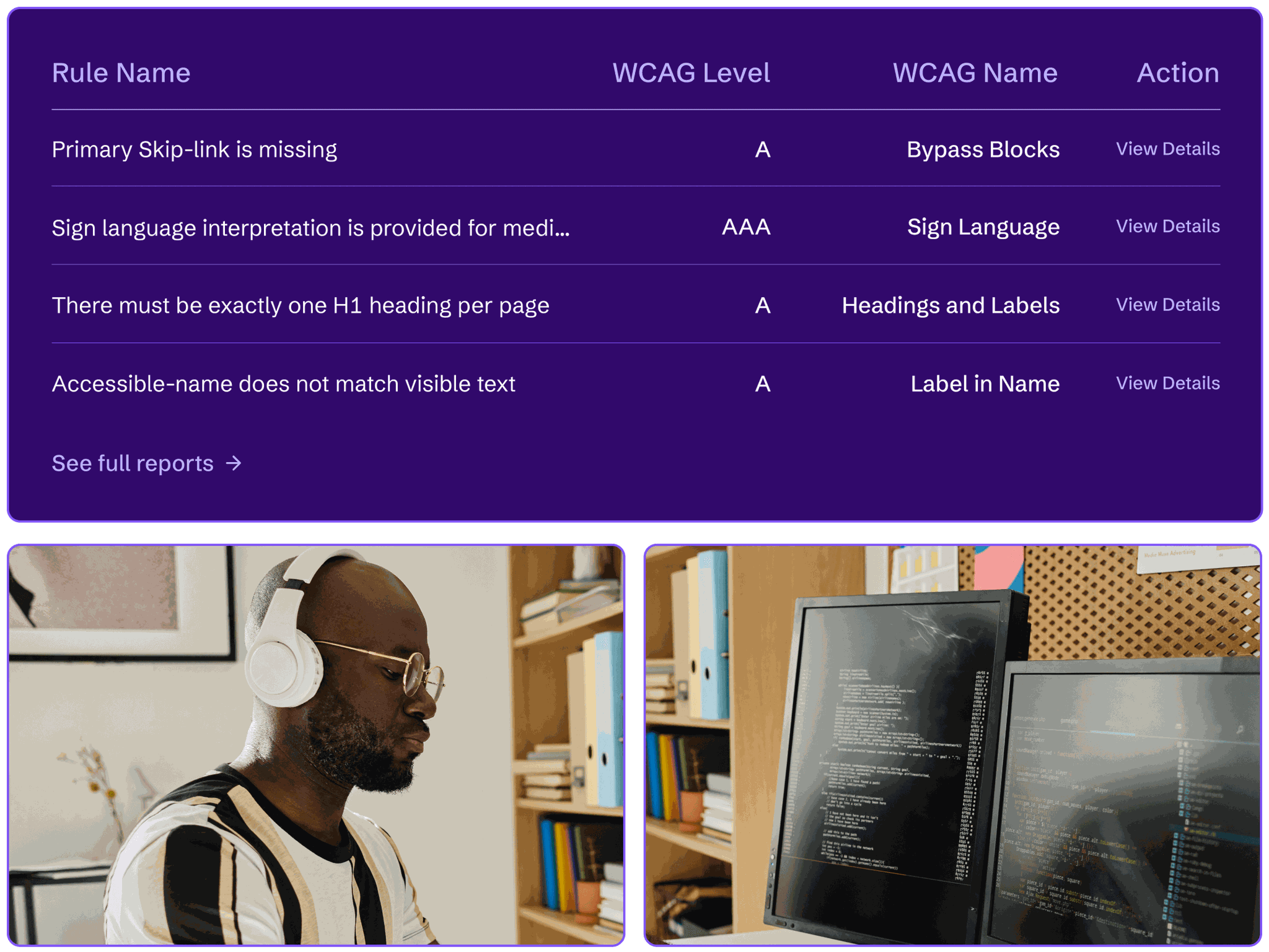 A  developer writing custom fixes and a call-out of the report of accessibility issues they are addressing.