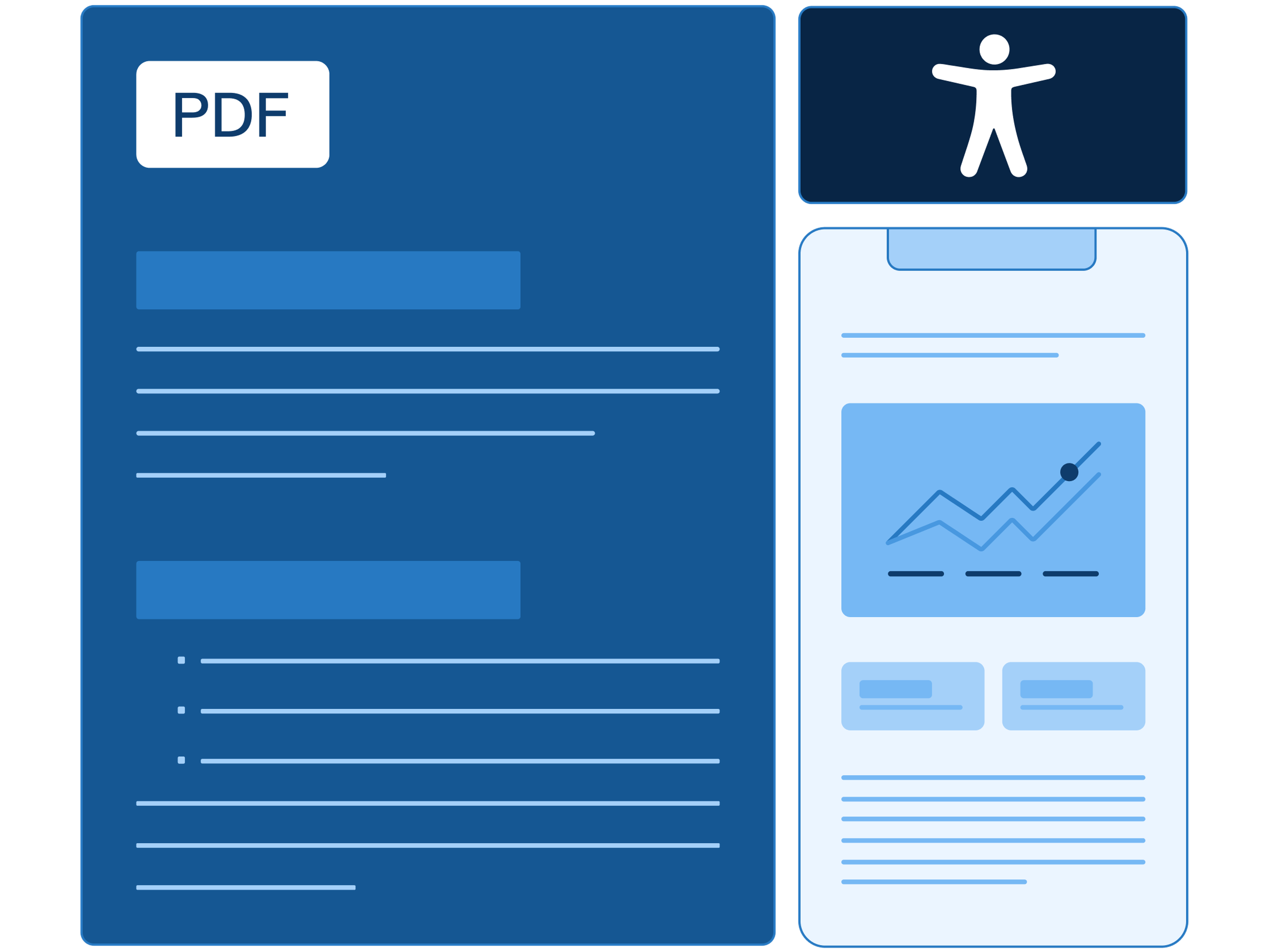 A PDF document and a website on a mobile phone with a digital accessibility symbol.
