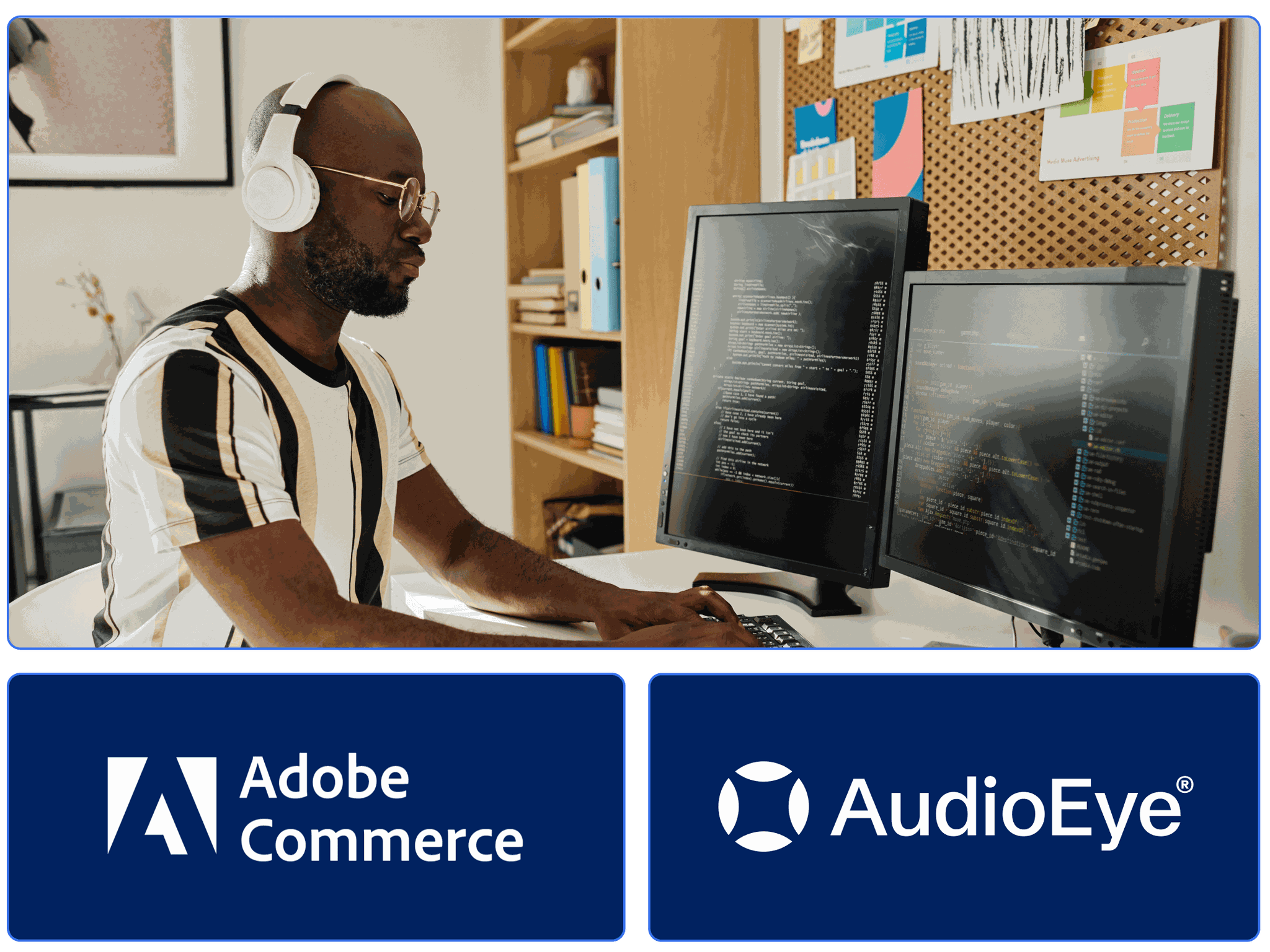 A developer building an accessible website with Magenta, an Adobe Company and AudioEye.