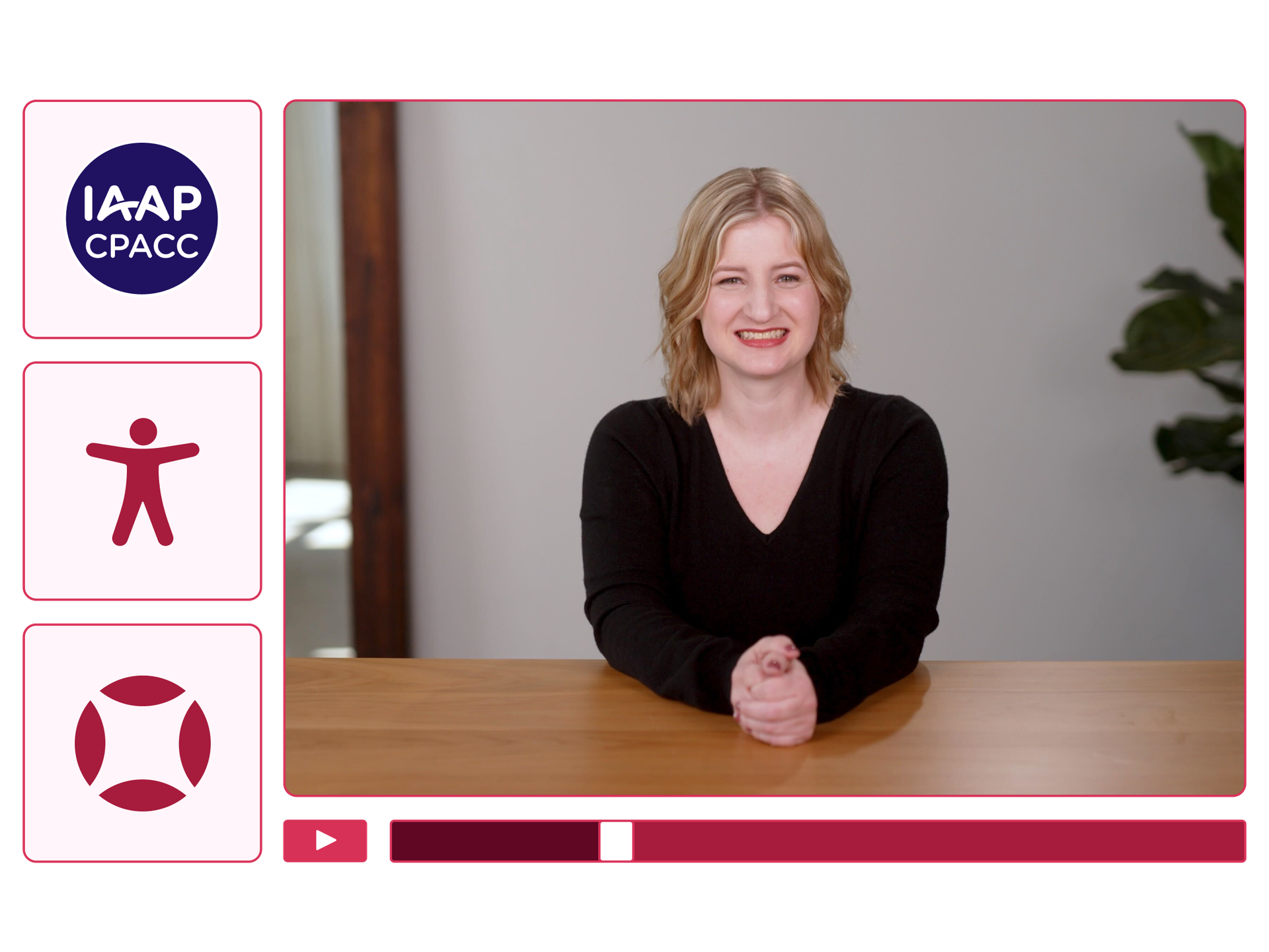 An online education course for Foundations of Accessibility, a CPACC certification preparation course featuring instructor, Sarah.