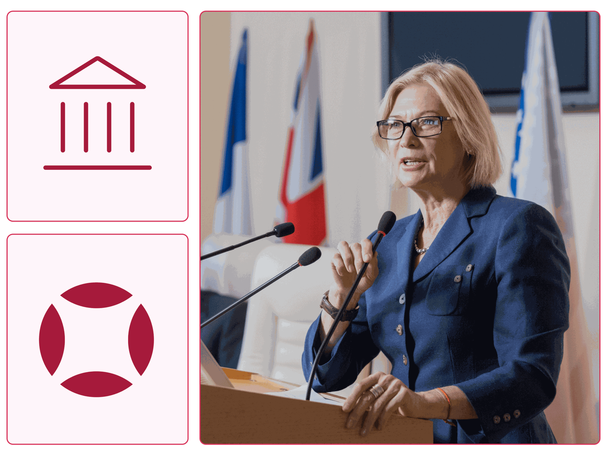 A woman politician  giving a speech at a podium.