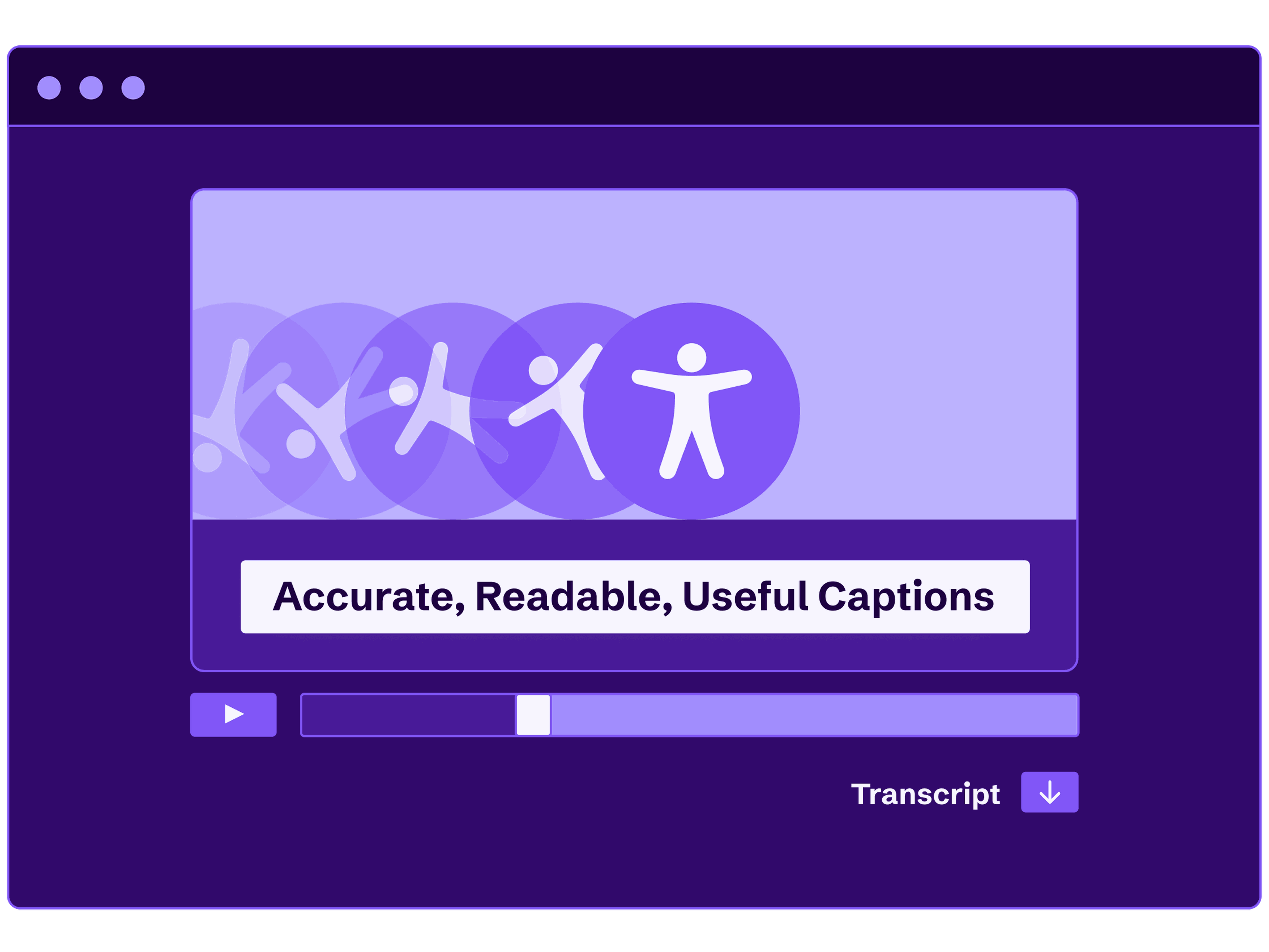 Navegador web y reproductor de vídeo con “Subtítulos precisos, legibles y útiles” abiertos en la parte superior.