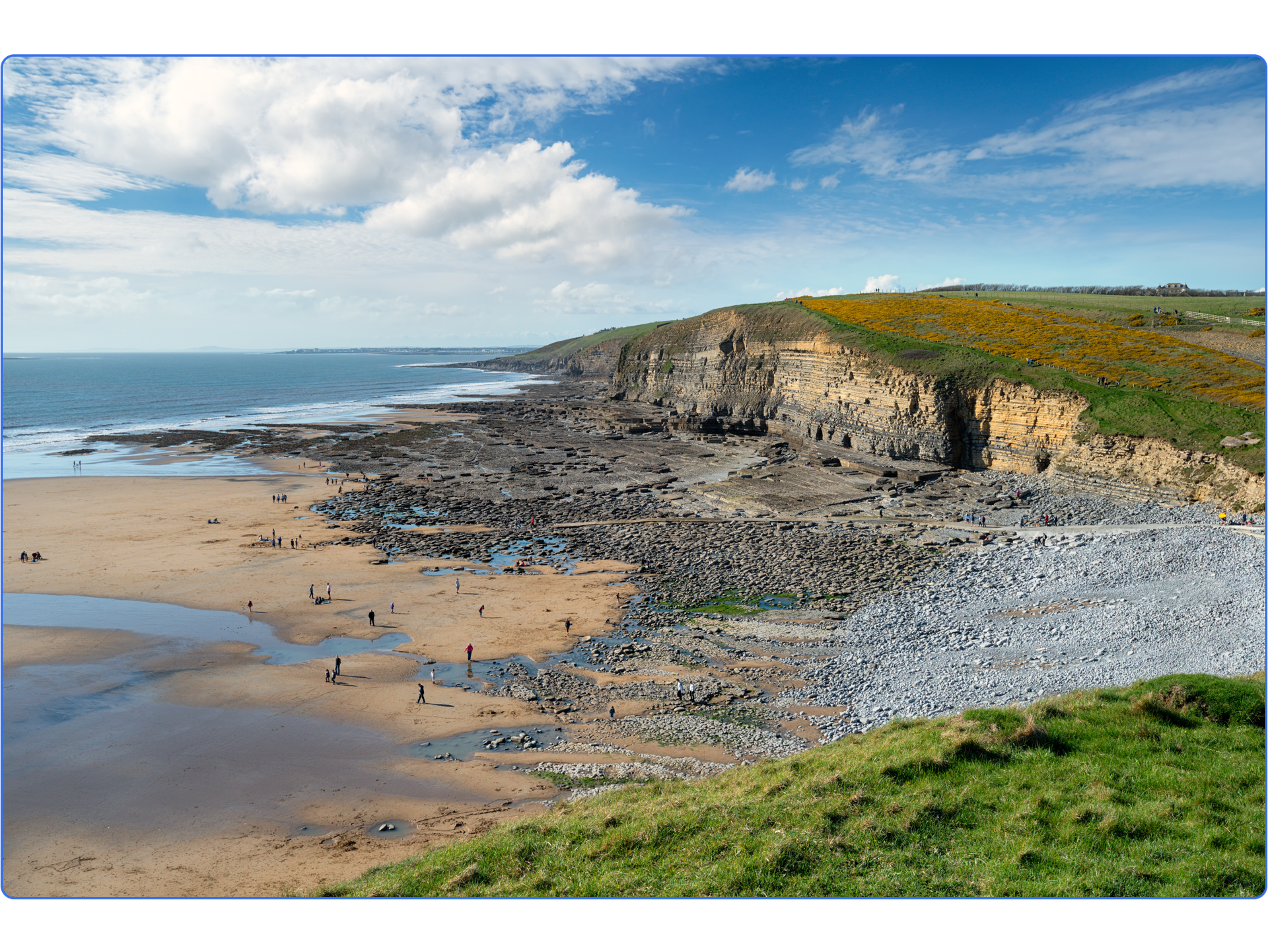 Panoramic view of Dunraven Bay and beach in Wales