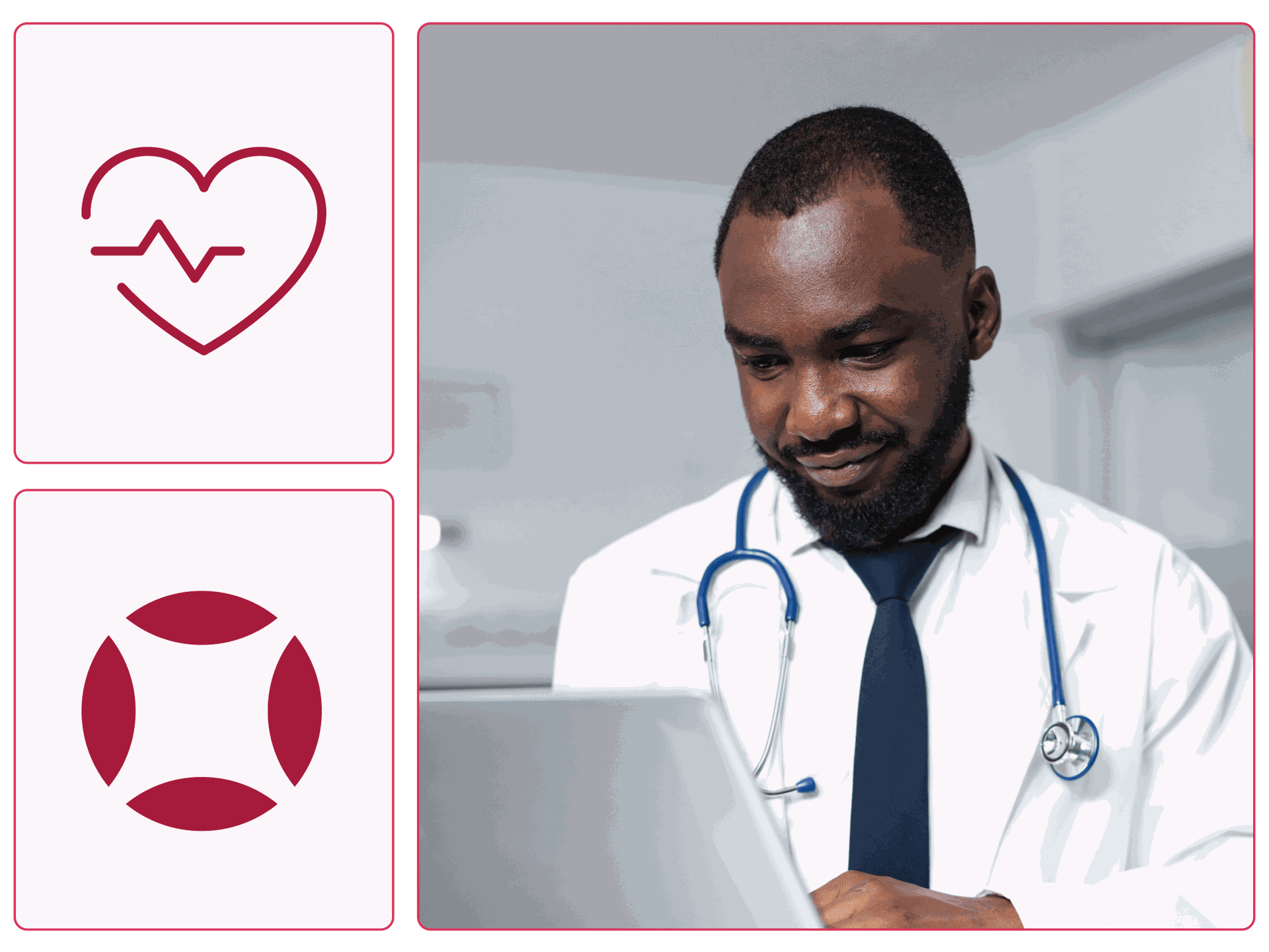 A male doctor reading a chart on his laptop.