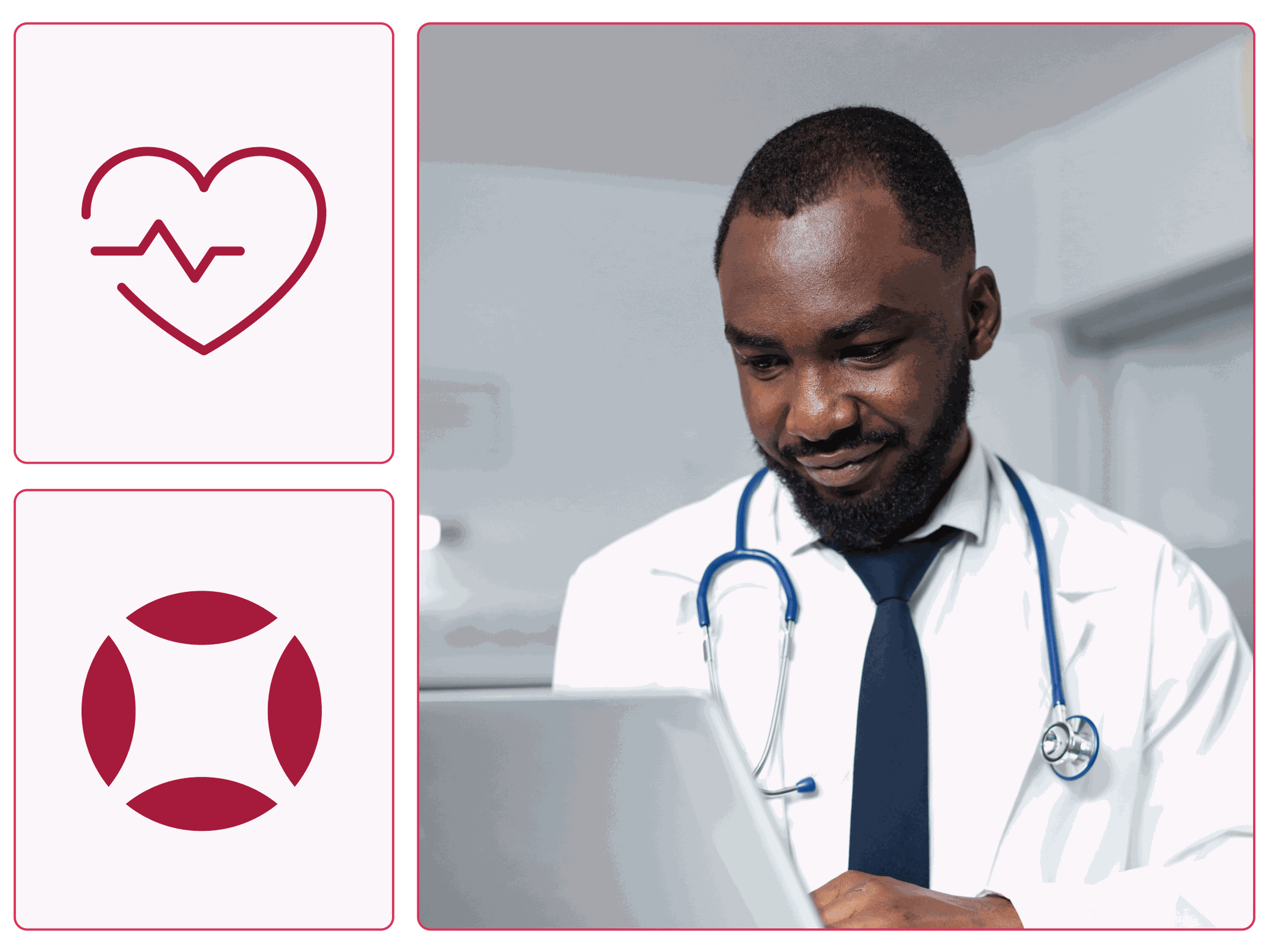 A male doctor reading a chart on his laptop.