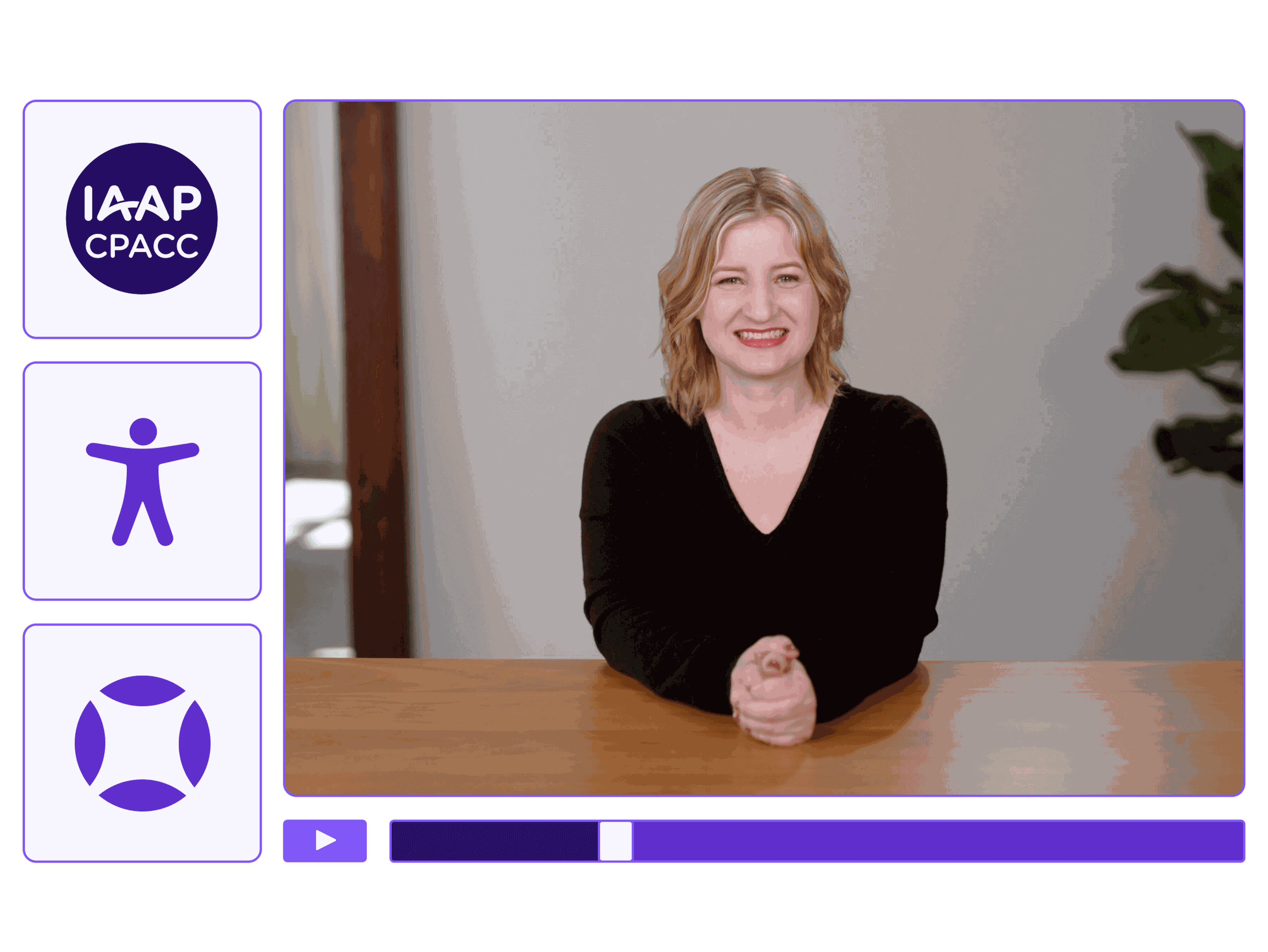 An online education course for Foundations of Accessibility, a CPACC certification preparation course featuring instructor, Sarah.