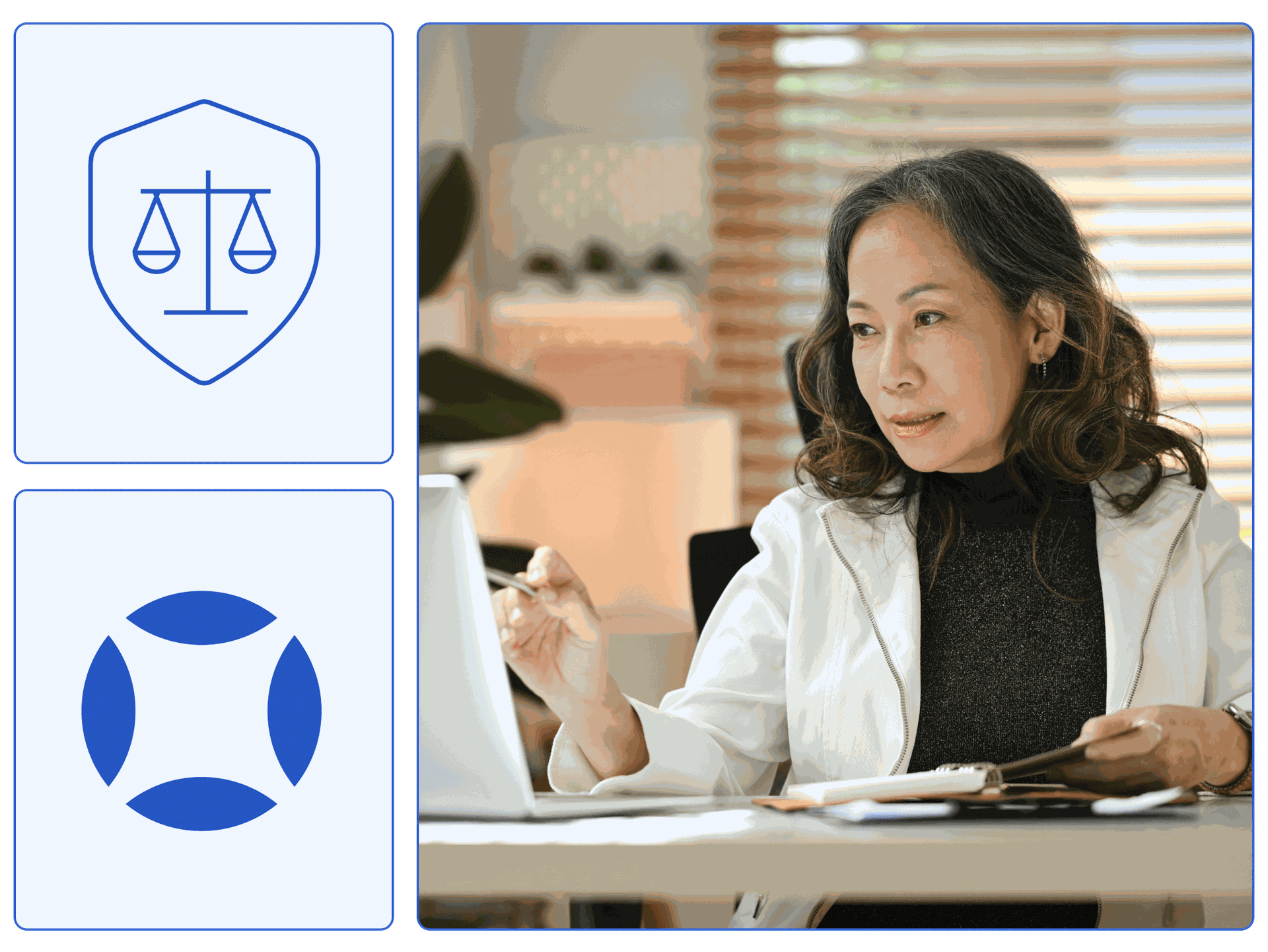 A female lawyer reviewing a demand letter on her computer.