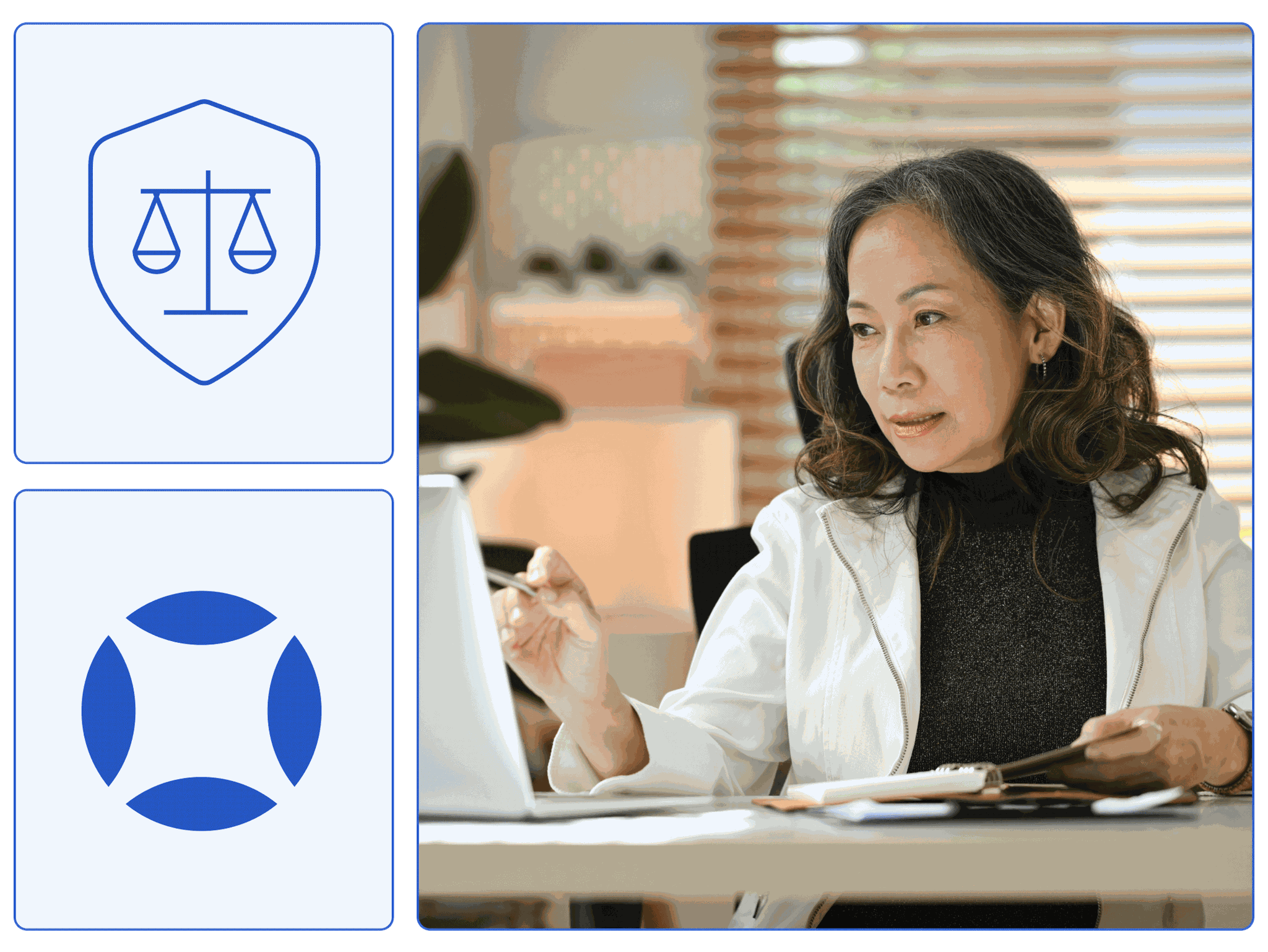 A female lawyer reviewing a demand letter on her computer.