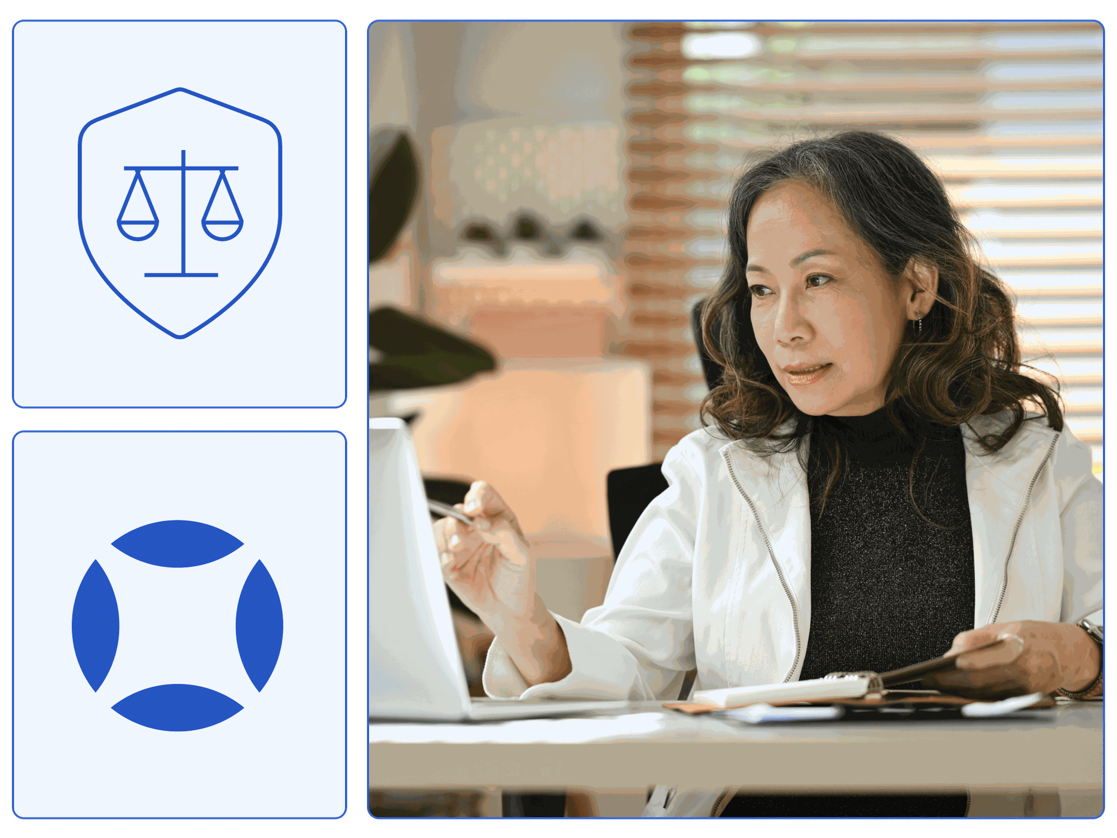 A female lawyer reviewing a demand letter on her computer.