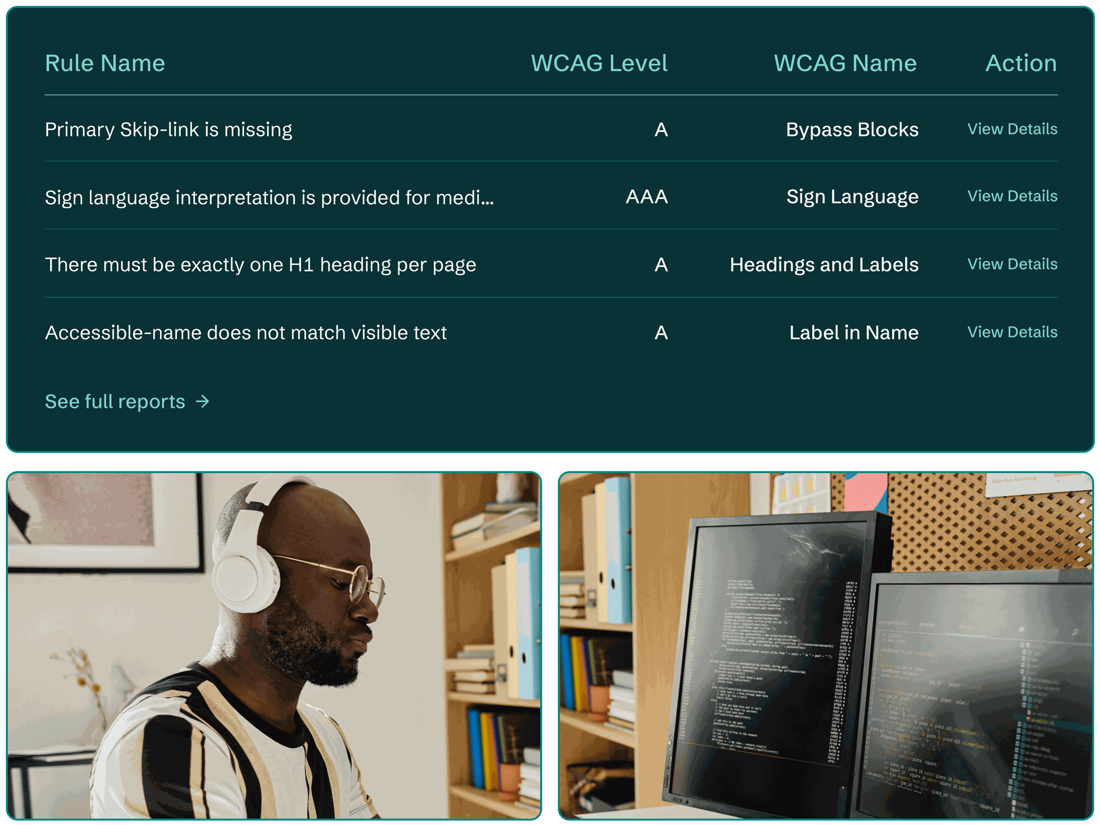A  developer writing custom fixes and a call-out of the report of accessibility issues they are addressing.