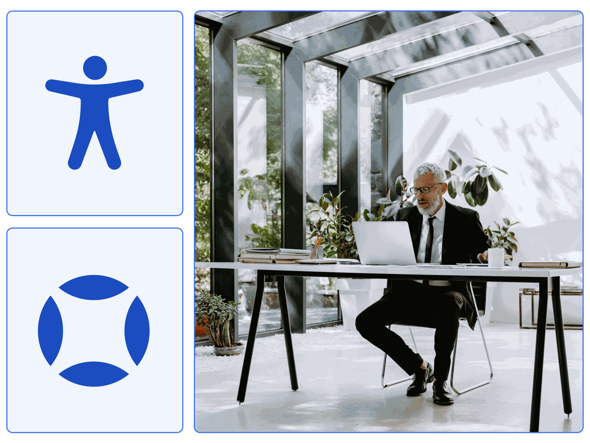 A company executive member working on his laptop wearing a suit.