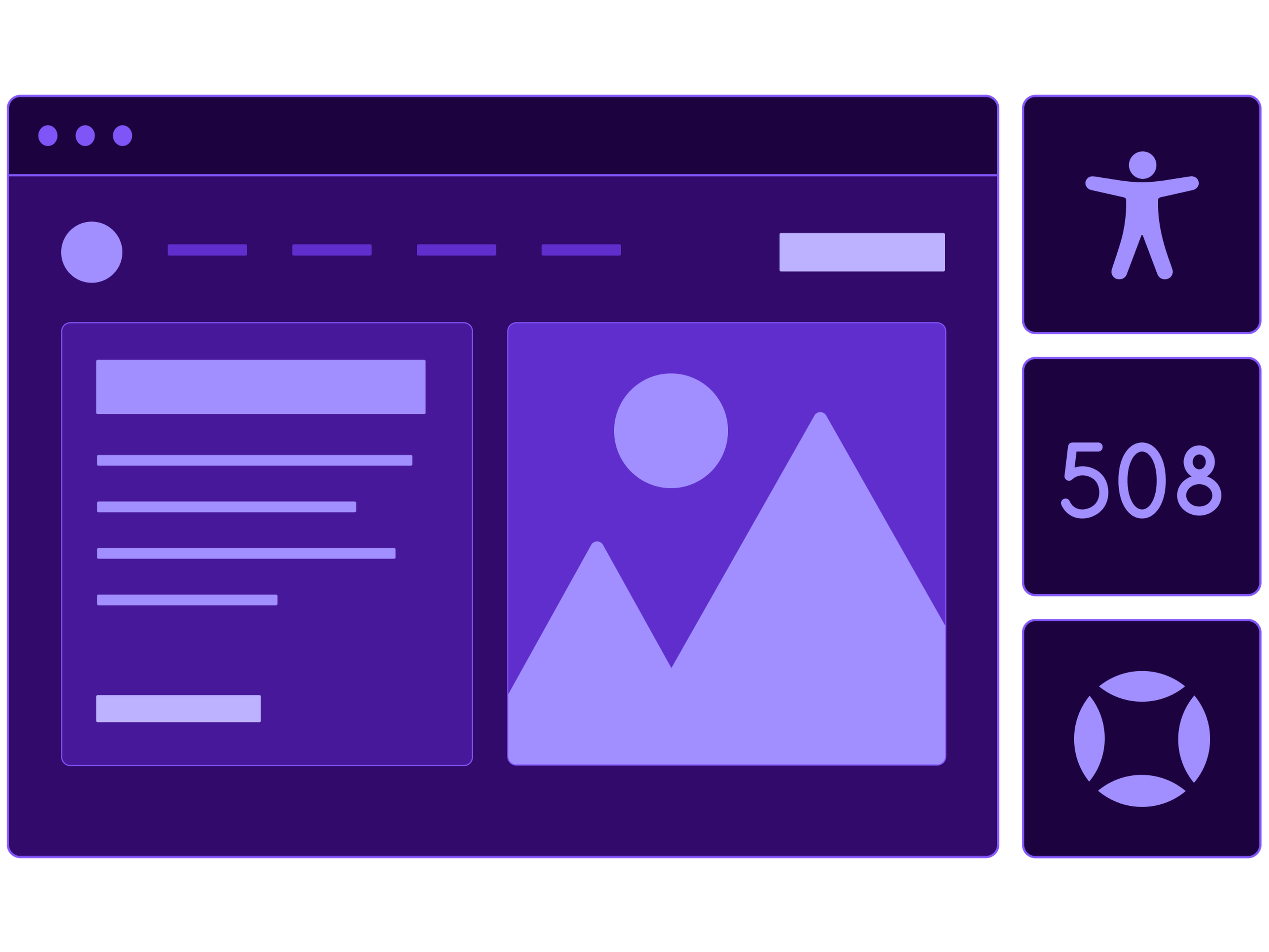 Collage of a web browser with icons representation Section 508 compliance and accessibility.
